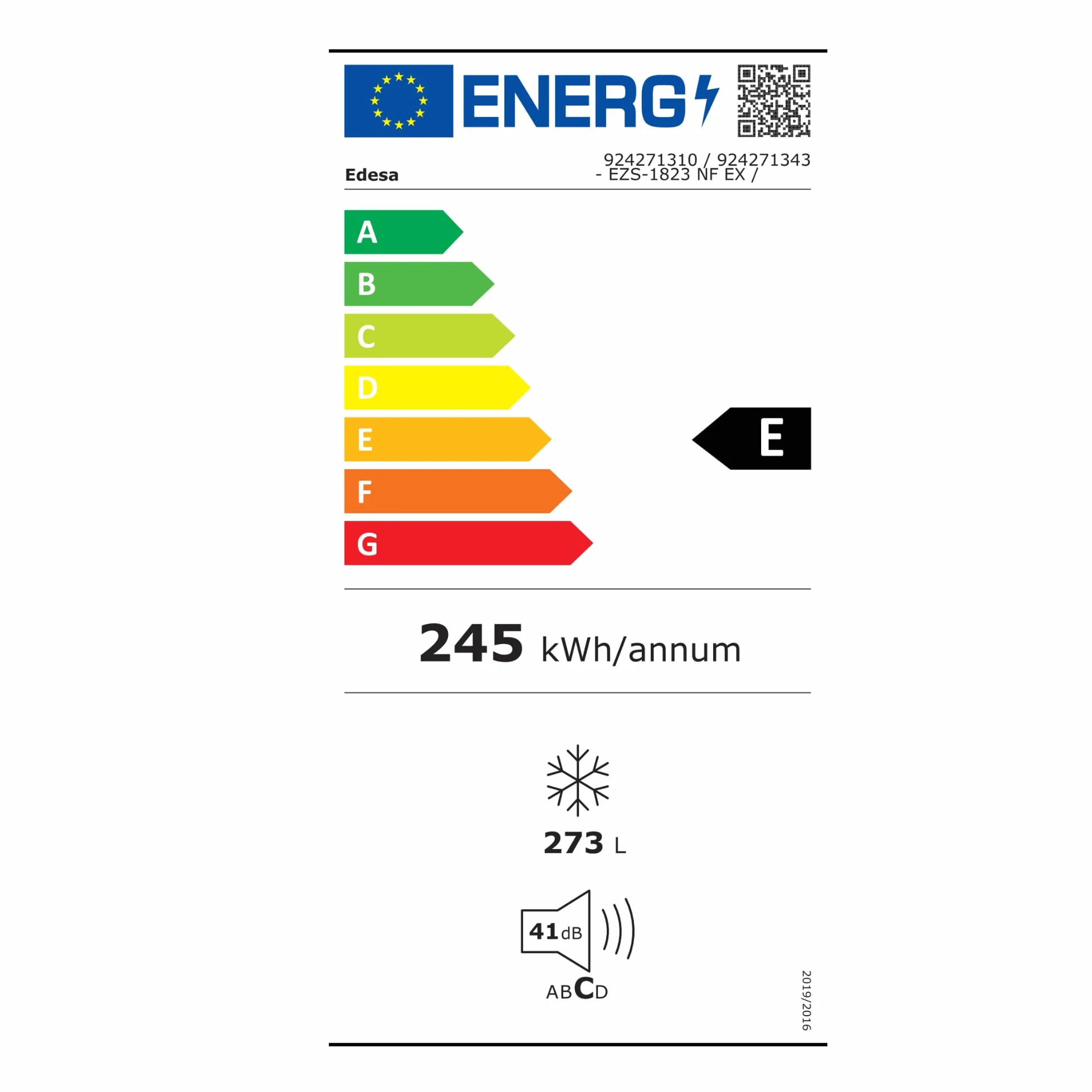 EDESA Congelador EZS-1823 NF No Frost 1.85 m 5 Cajones 59,5 cm Blanco