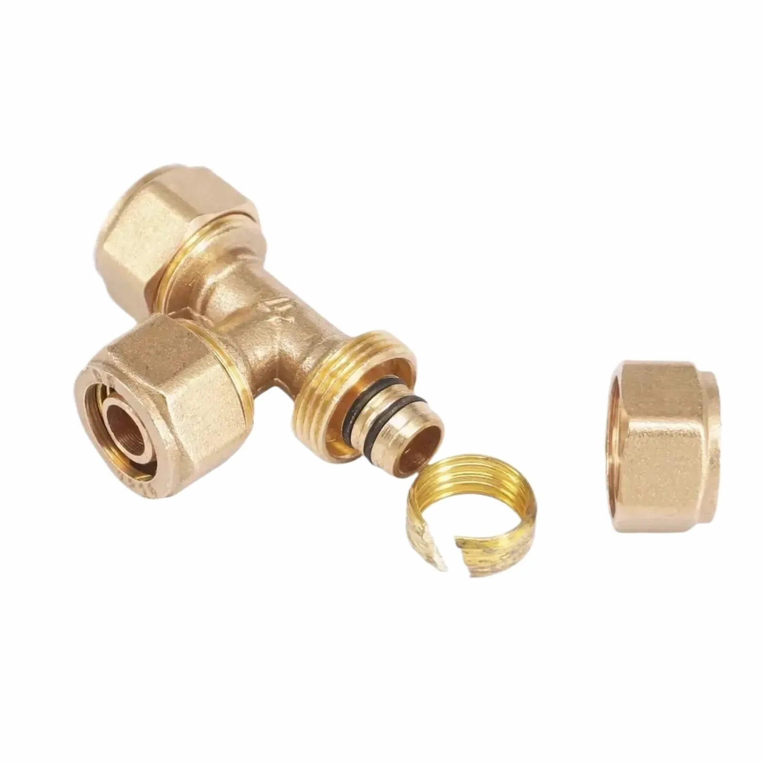 1 Uds. Ajuste de tubo de PEX-AL-PEX ID x OD 12x16mm 14x18mm 16x20mm 20x25mm 26x32mm camiseta igual 3 vías conector de tuberías de latón(26x32mm)