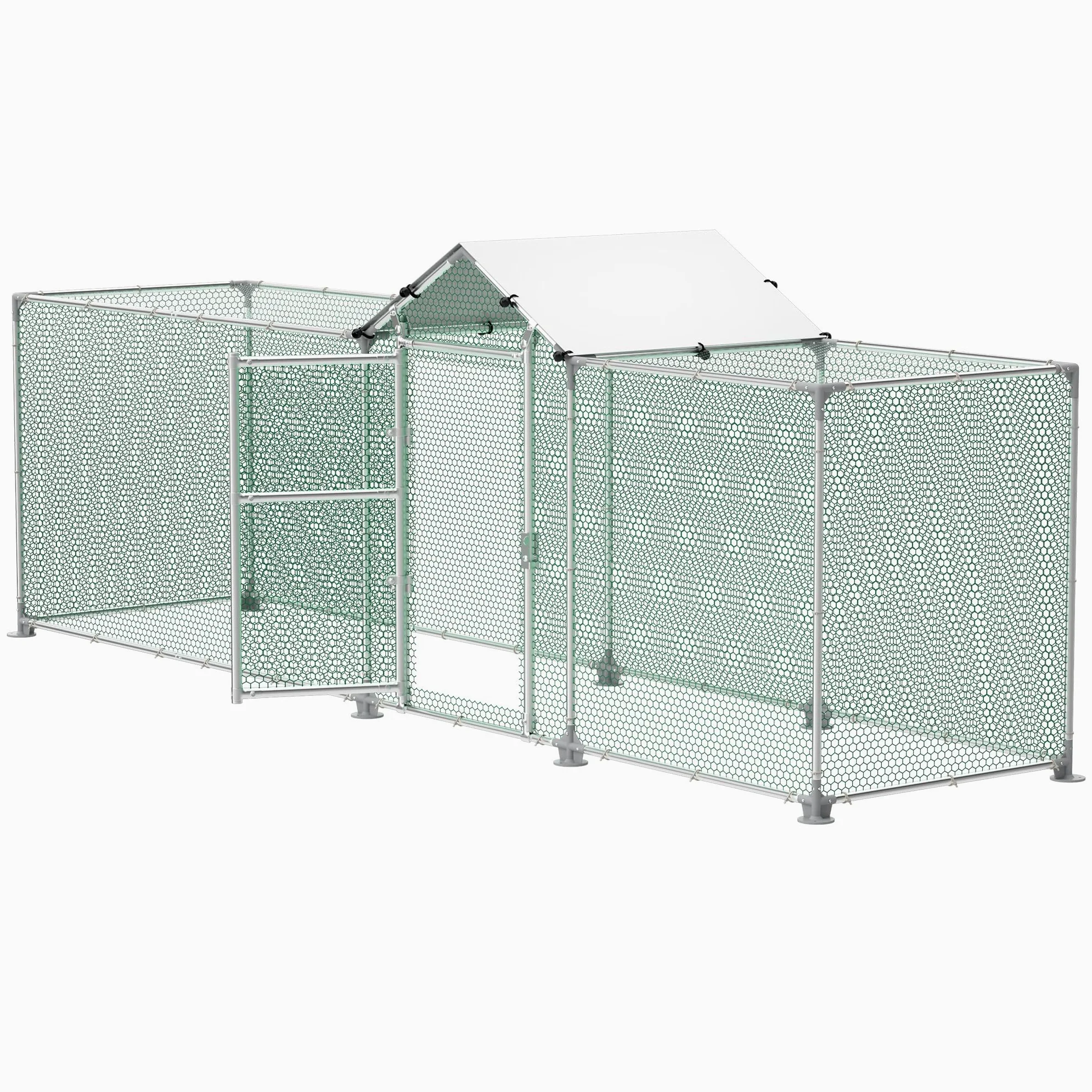 NAIZY - Parque para gallinas con cerradura, gallinero de 4 m x 1 m - Estructura de acero galvanizado con techo protector solar de PE - Pequeño gallinero para gallinas, jaula para pájaros