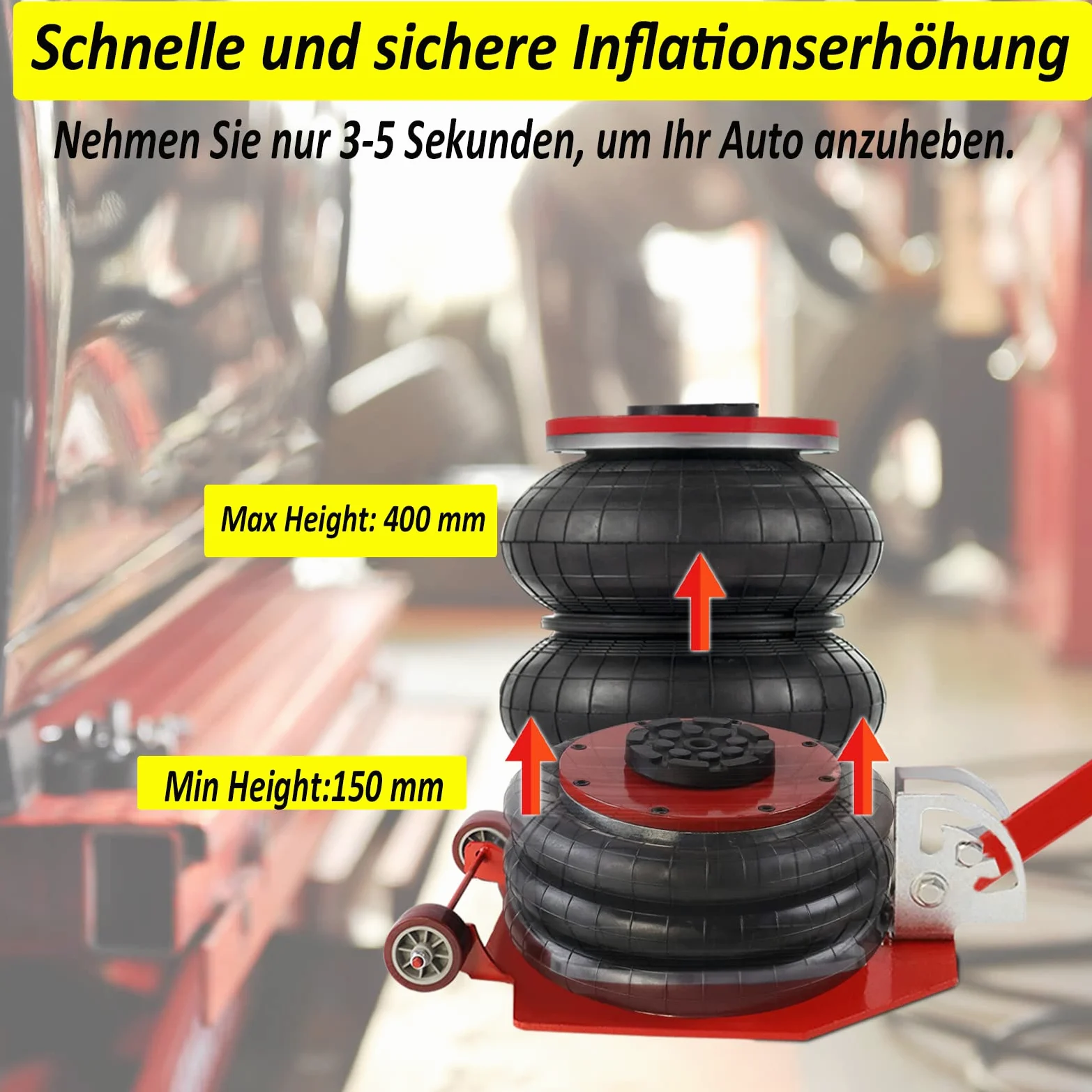 YRHome 3T/6600Lbs - Gato neumático para coche con aire comprimido, altura de elevación 150-400 mm, plataforma elevadora para reparación y maniobras