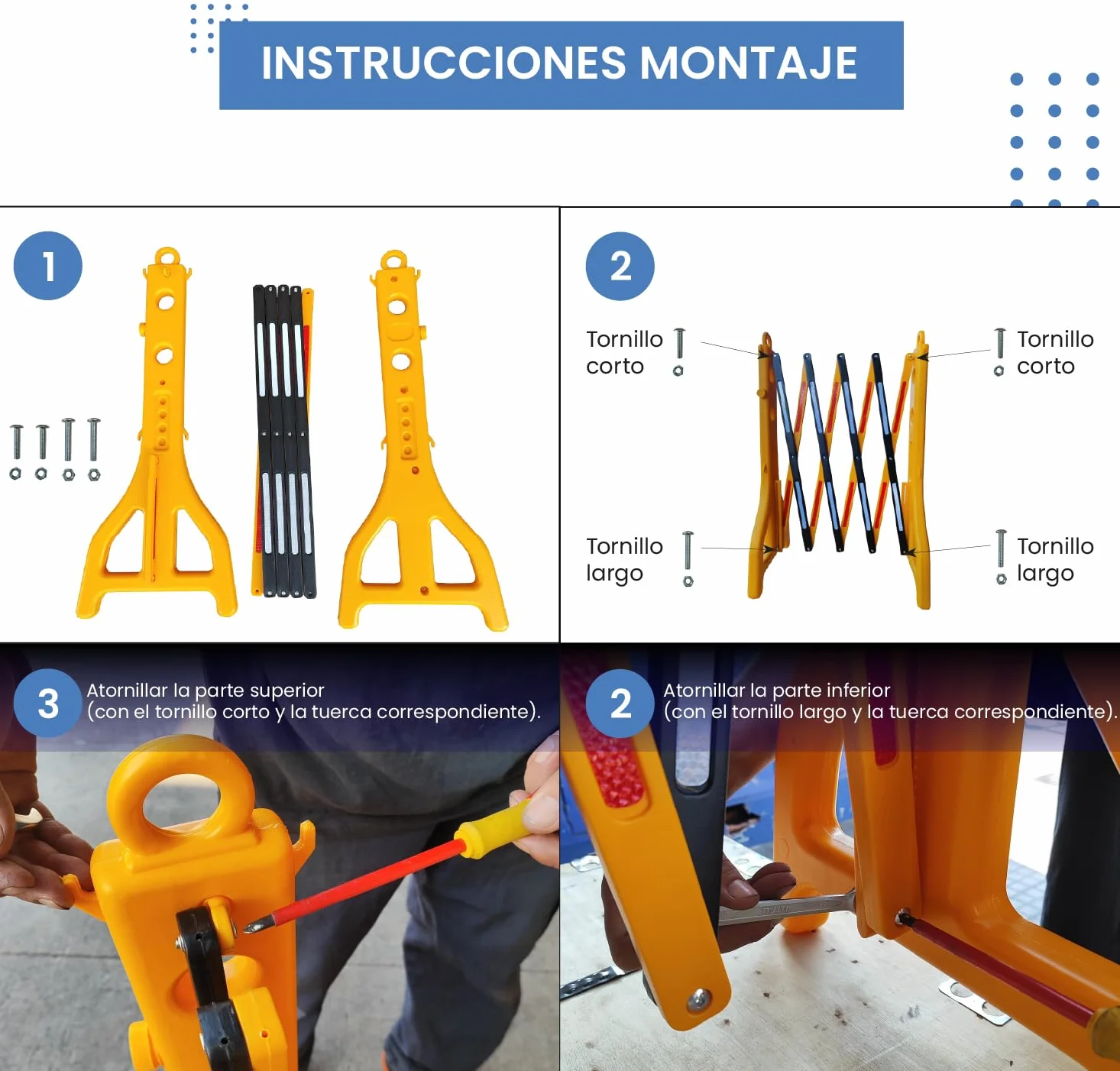 Valla extensible de plástico de polipropileno amarilla y negra rellenable con agua