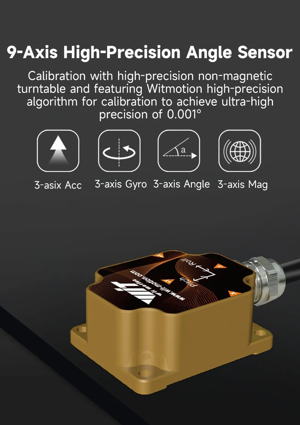 【X/Y±0.001°】 WitMotion HWT9053-485 Sensor de brújula electrónica + giroscopio de 3 ejes, ángulo triaxial IP68 MPU9250 AHRS IMU Compensación de temperatura y magnetómetro para ROS