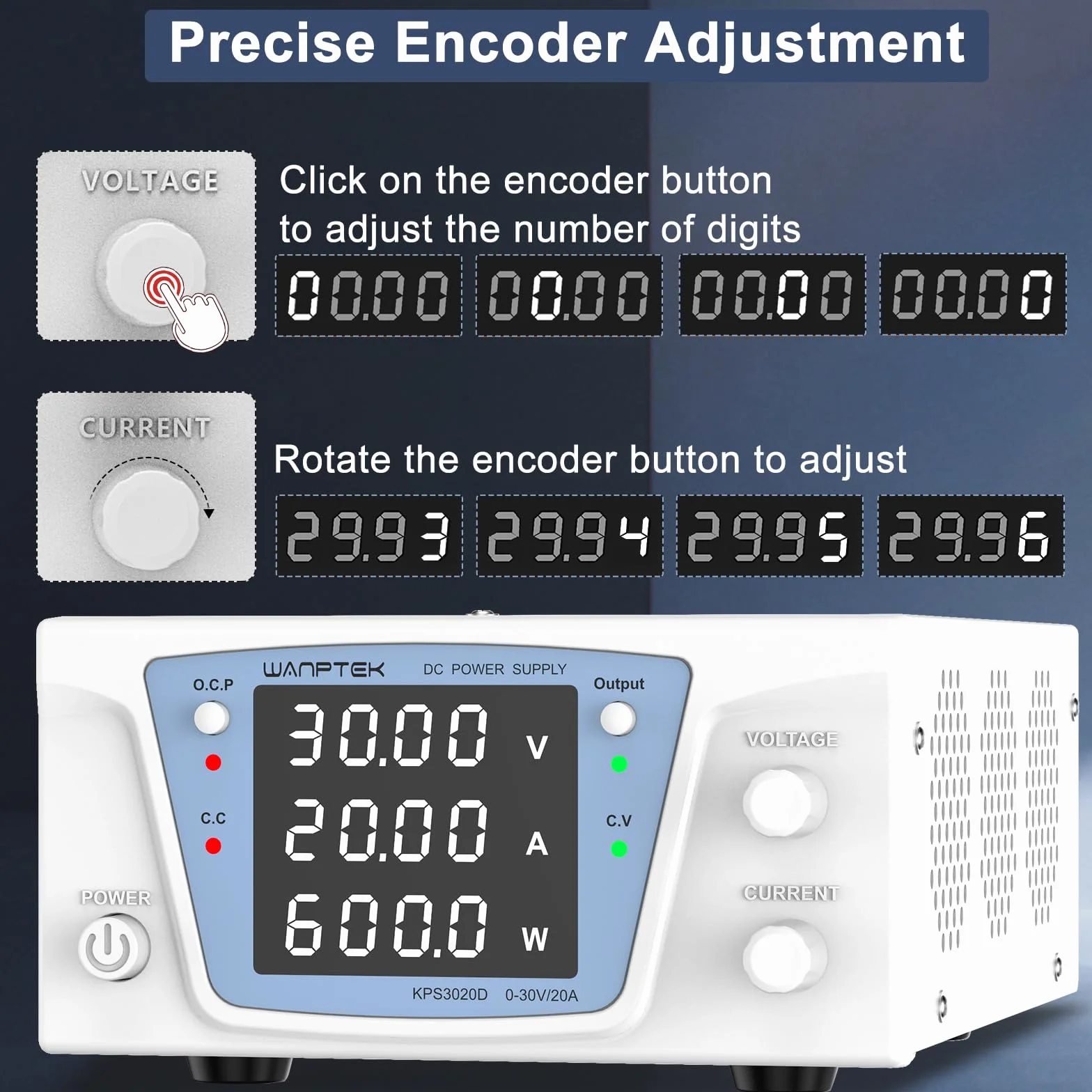Fuente de Alimentacion Regulable Regulable 30V 20A 600W, Fuente de Alimentación Laboratorio de Alta Potencia con Protección OCP/Output/Controlador Codificador