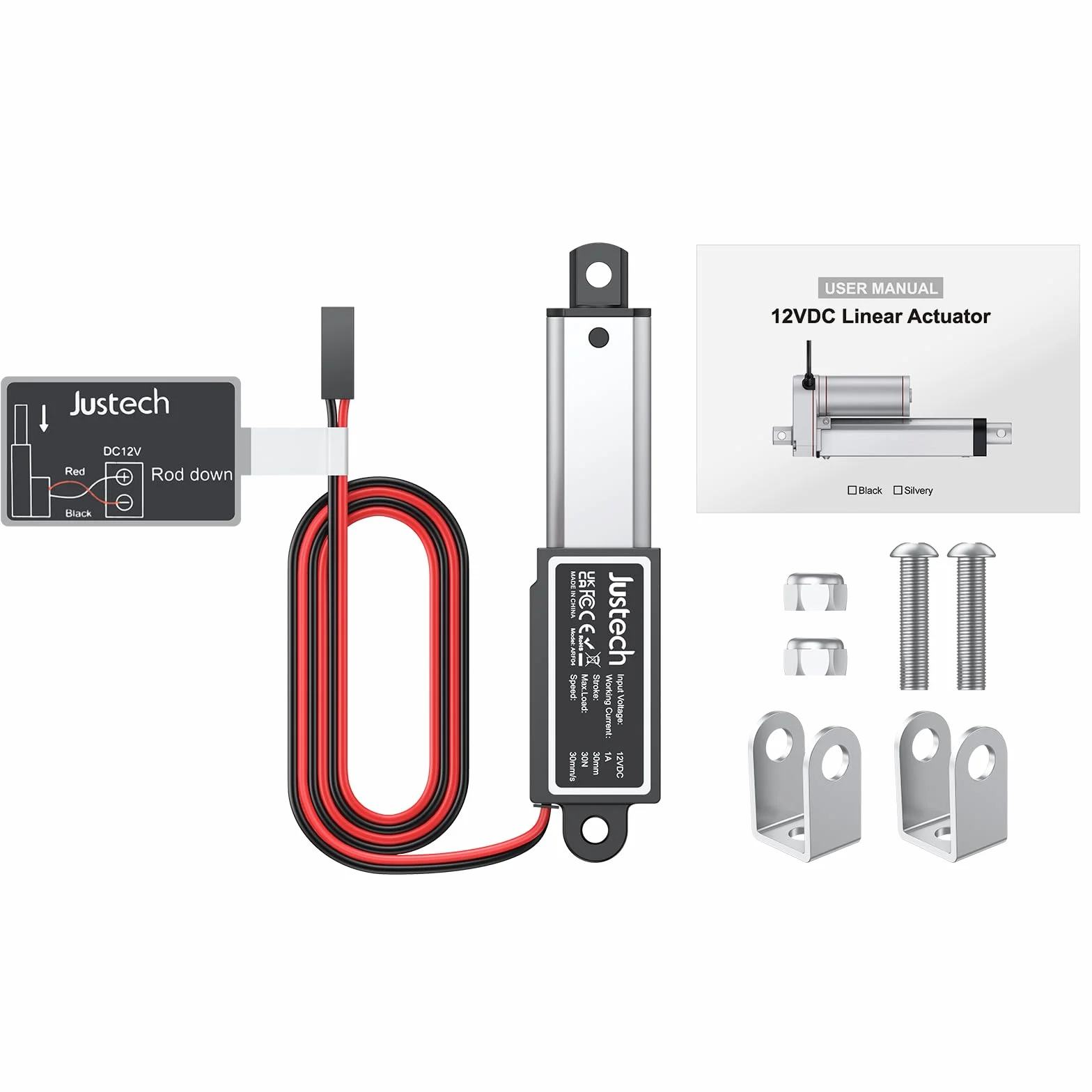 Justech Actuador Lineal 30mm 12V 30N Aleación de Aluminio
