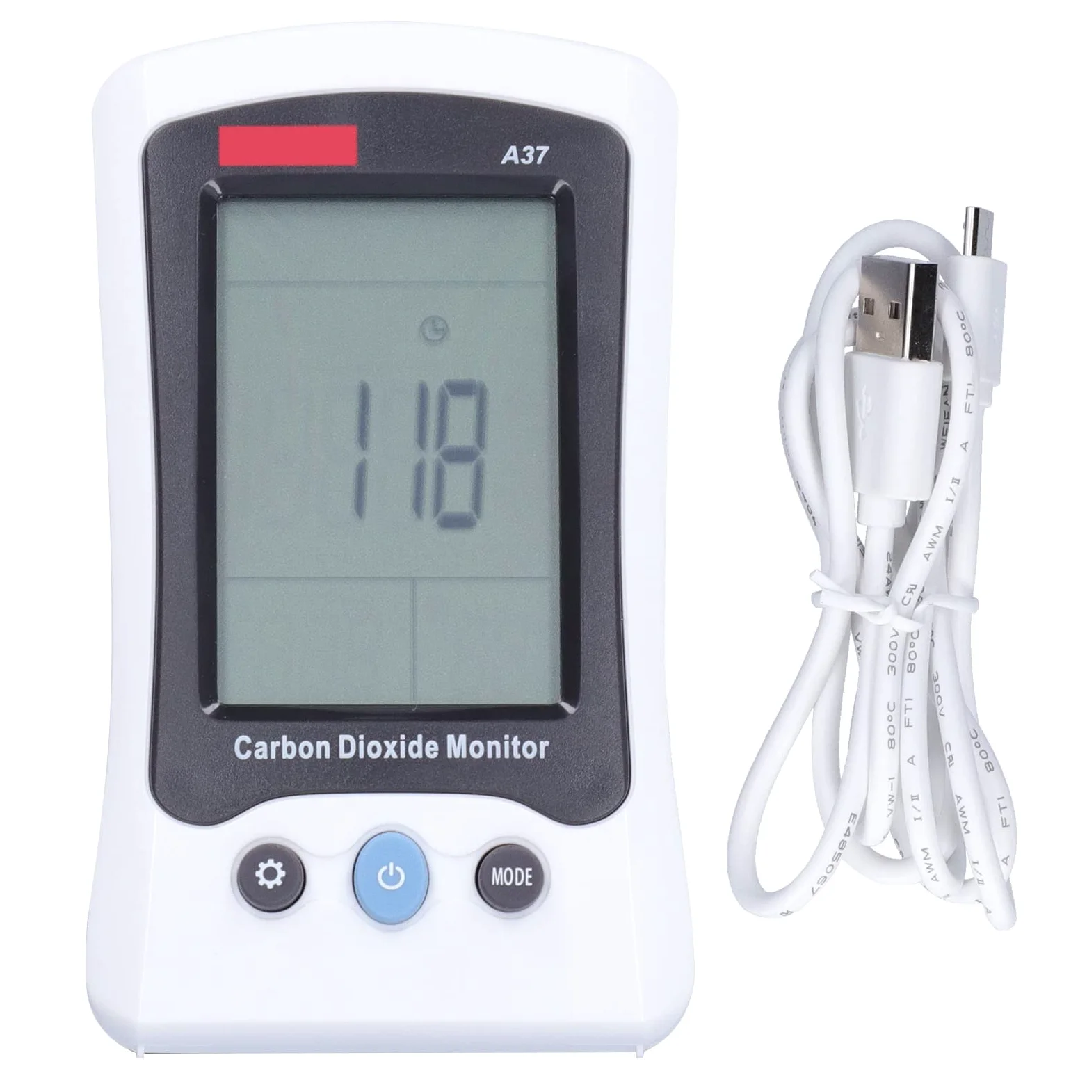 A37 Detector de Dióxido de Carbono Monitor de CO2 con Sensor NDIR 400 a 5000 Ppm Pantalla LCD Alarma de Temperatura y Humedad para el Laboratorio de Invernadero de Oficina en Casa