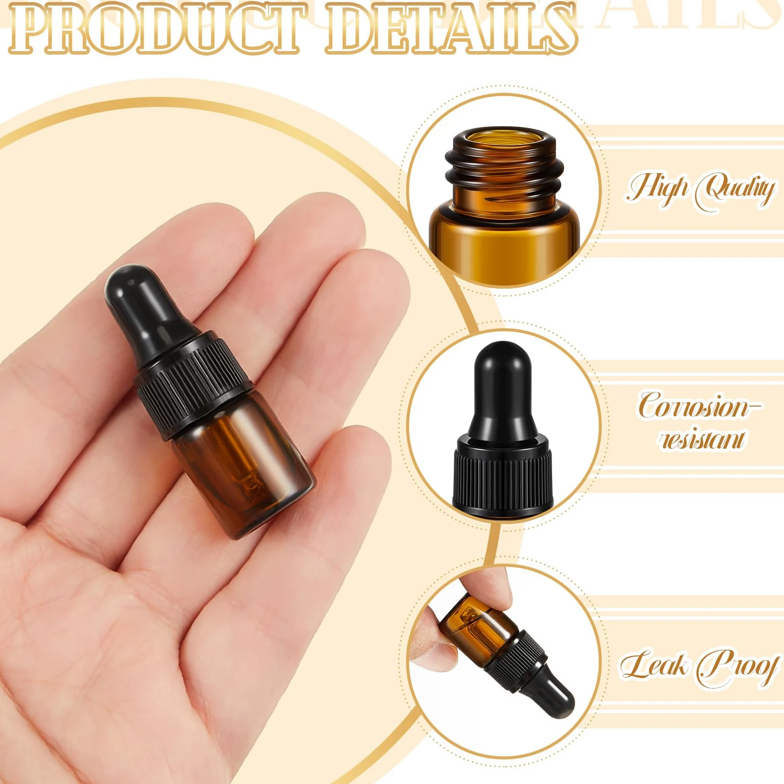 Didaey 200 mini botellas cuentagotas de vidrio, mini botellas cuentagotas, botellas de muestra, viales pequeños de muestra con tapa para viajes, aceites esenciales, perfume de muestra líquida