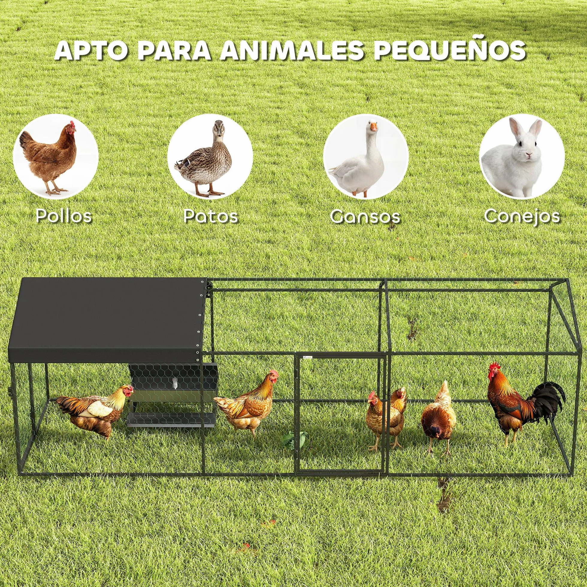 PawHut Gallinero Exterior Grande 3x1x1 m Metálico Cubierta Tela Oxford Anti-UV Impermeable 2 Puertas Cerradura Jaula 3-5 Gallinas Negro