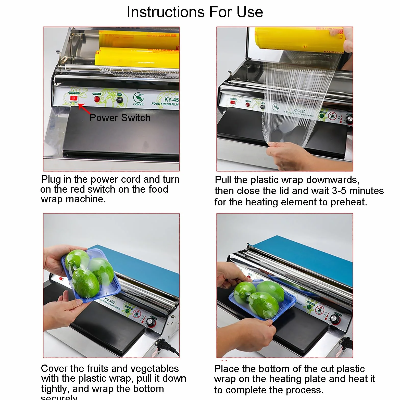 Dispensador de Film Transparente de Acero Inoxidable, Máquina Selladora de Film Térmico Comercial con Placa Calefactora, para Envasado de Alimentos, Frutas y Bandejas en Supermercados