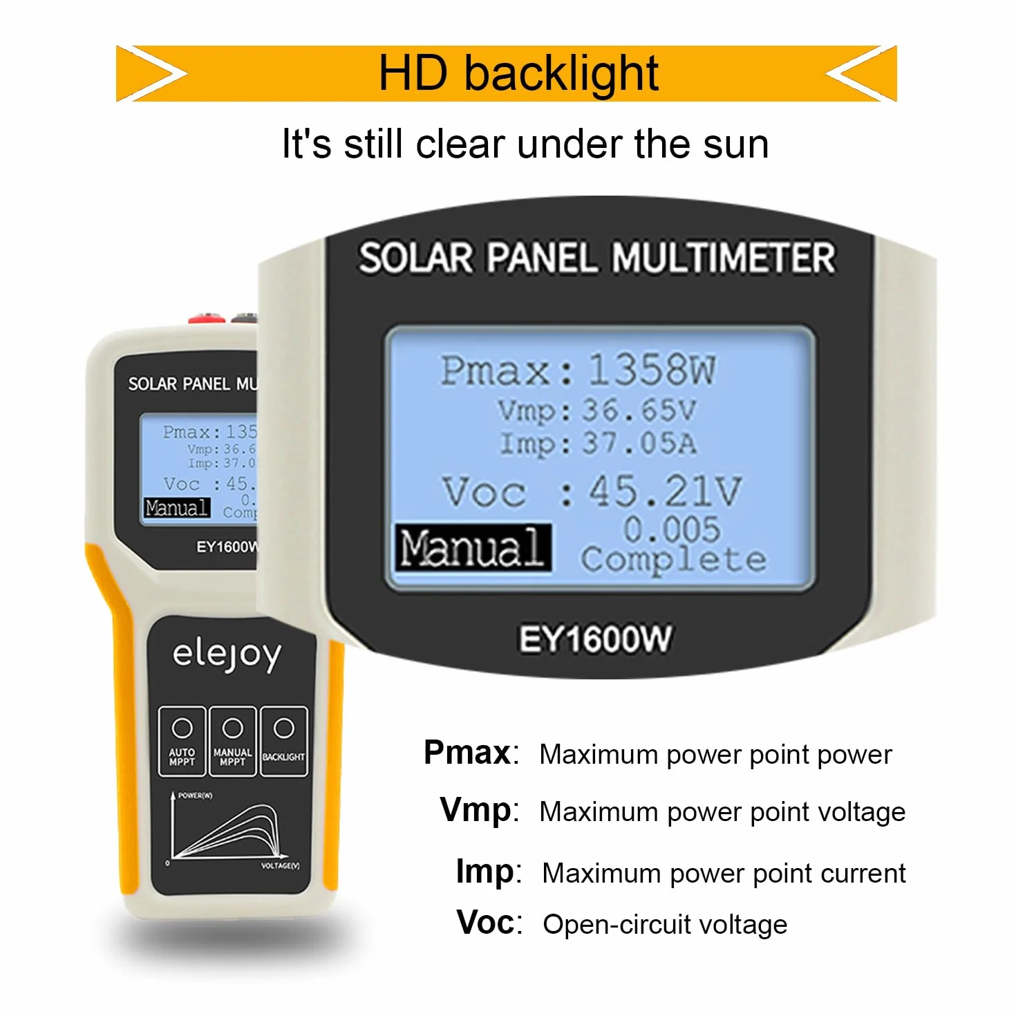 SolaMr 1600W Multímetro Fotovoltaico MPPT con LCD Claro, Inteligente MPPT Circuito Abierto Resolución de Problemas de Voltaje y Pruebas de Datos para Pruebas de Energía Solar Fotovoltaica -EY 1600W