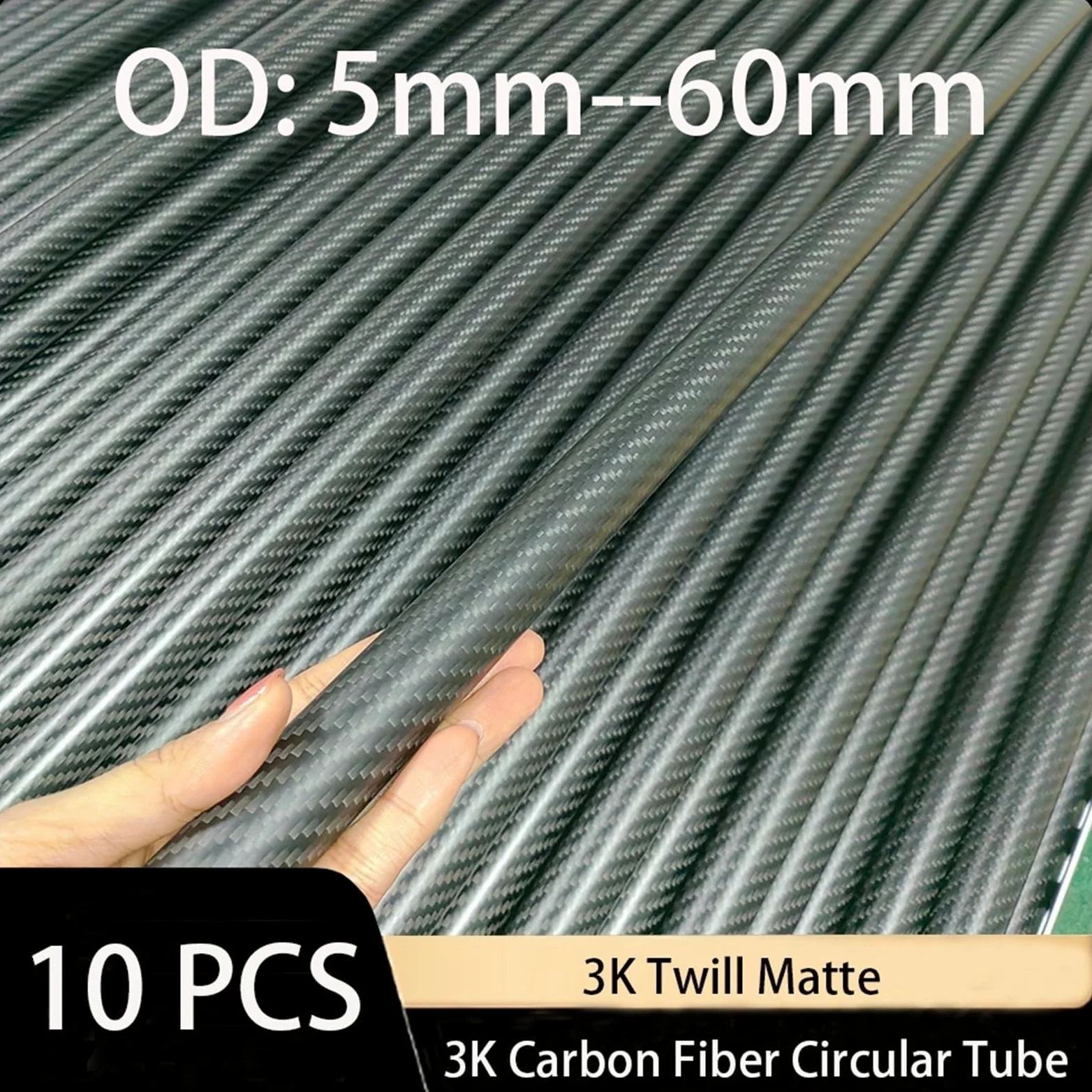 Tubo De Fibra De Carbono Tubo circular de fibra de carbono mate de 10 piezas