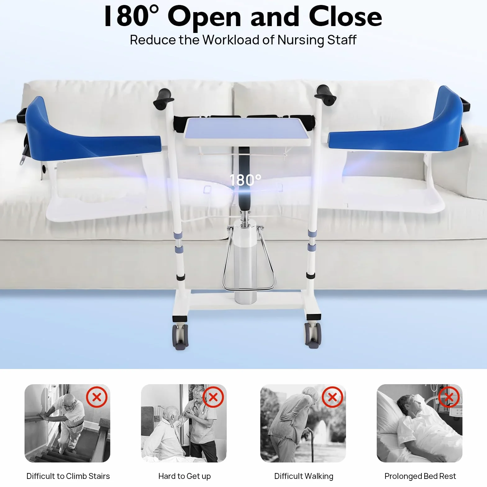 Elevador de pacientes, silla hidráulica de transferencia para pacientes, silla de transferencia hidráulica con ruedas para enfermos, ancianos con doble fijación (hebilla de seguridad y botón