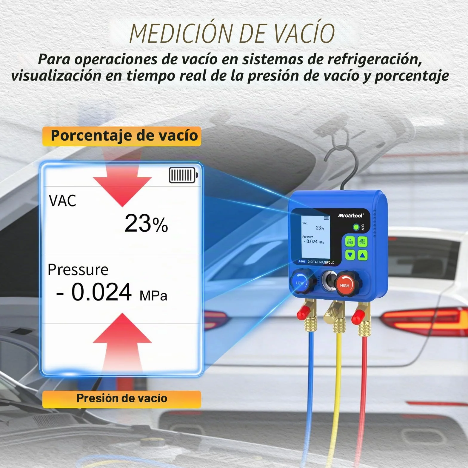 Ayuda de montaje de refrigerantes, distribuidor digital de aire acondicionado con 92 refrigerantes, datos de ayuda de montaje digital, indicador de refrigerante L205 HVAC R32 R134A R12 R410A