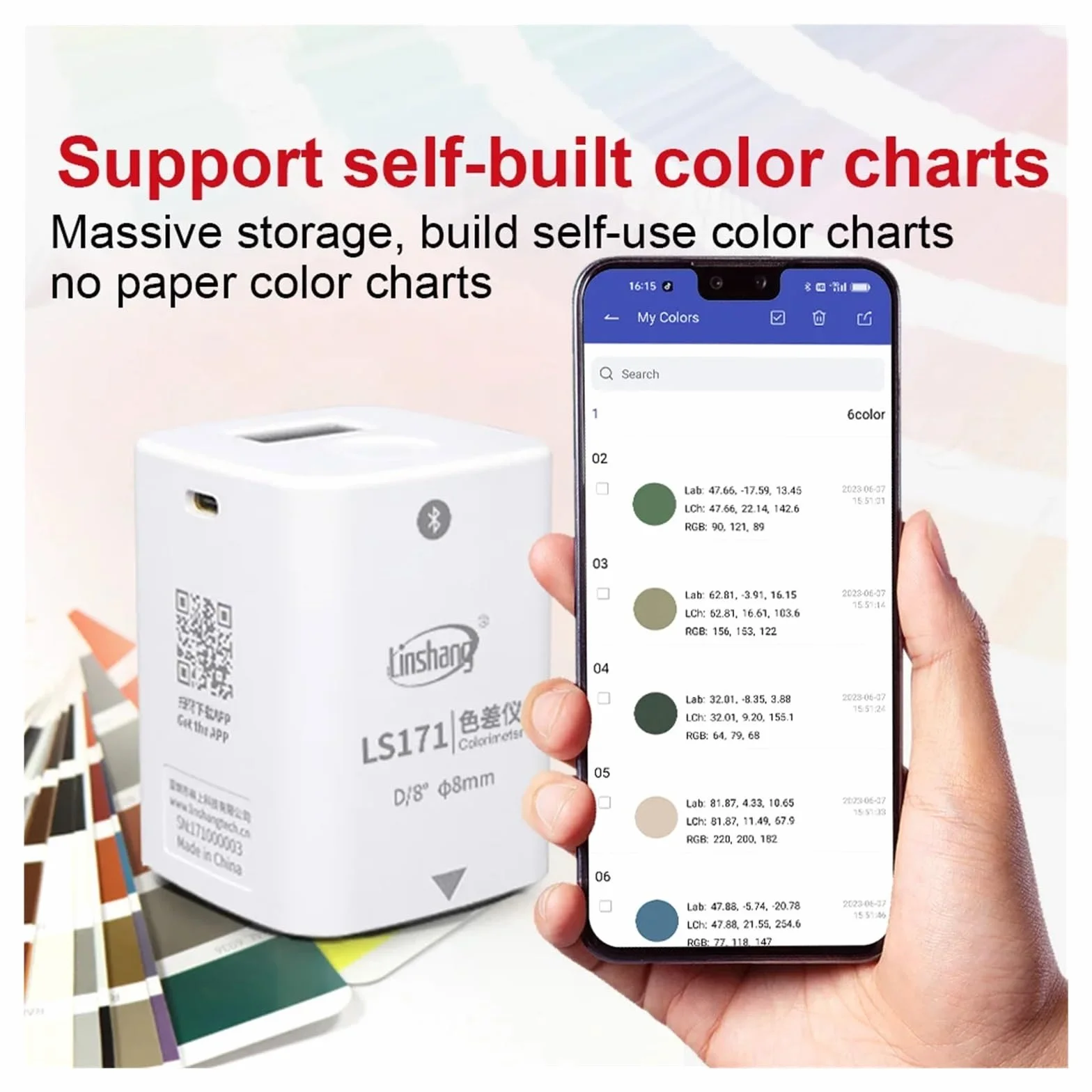 Colorímetro Digital LS171 D/8 NCS RAL Pantone Bluetooth para Plástico