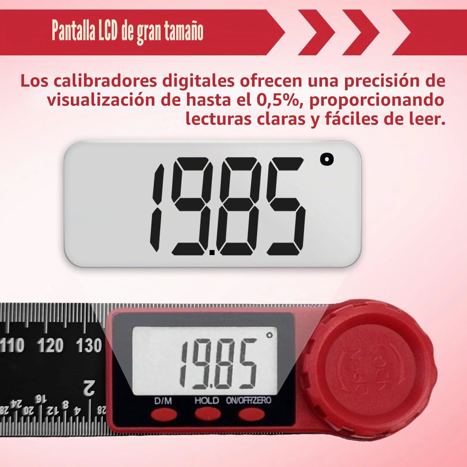 Transportador Digital 7" 200mm Medidor de Ángulos 360° Goniometro con Pantalla LCD Bloqueo