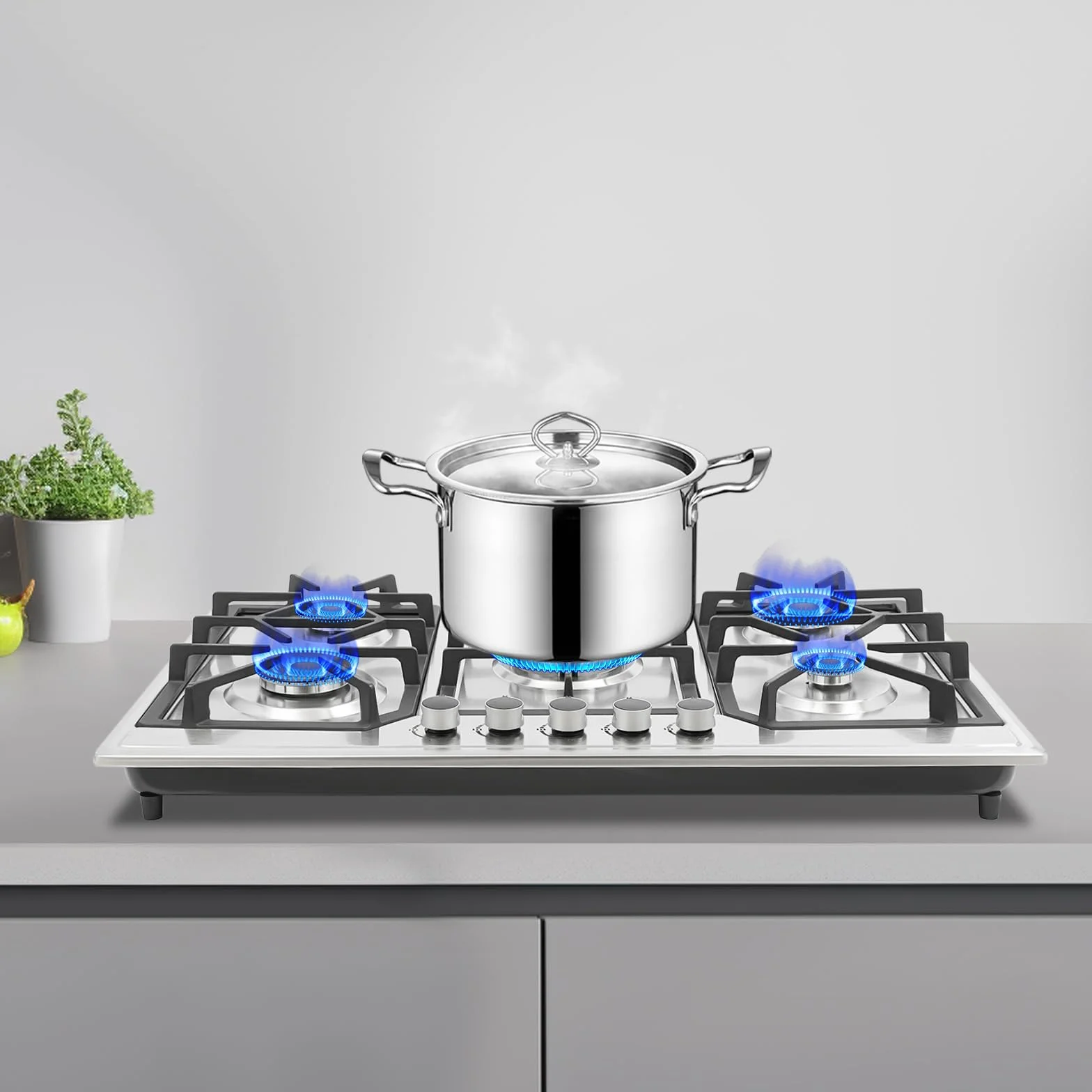 Cocina de gas 5 quemadores 86 x 51 x 12 cm placa de gas para cocina doméstica y comercial