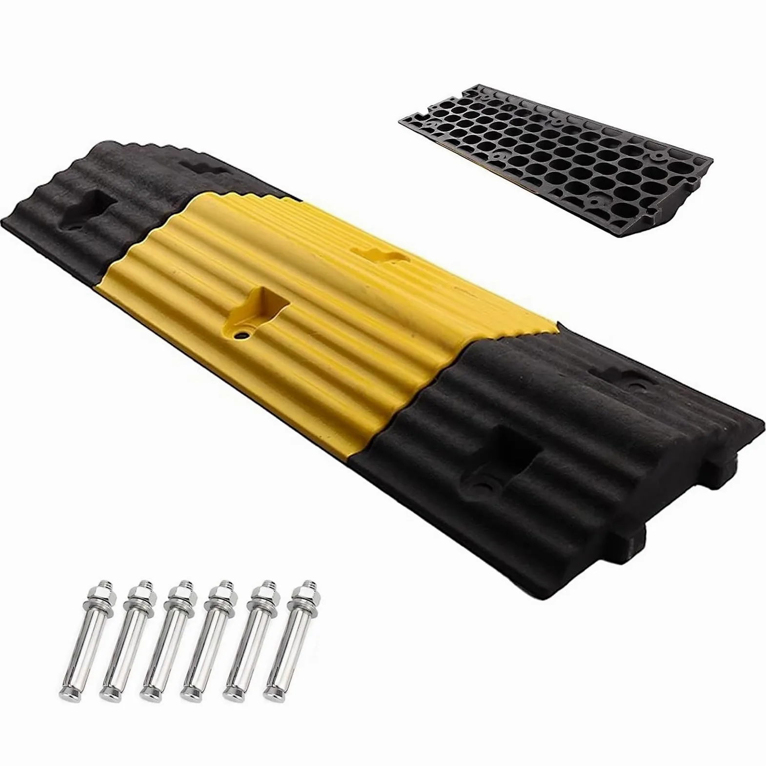 Badenes de Goma de 80 Cm, Reductor de Velocidad Modulares, Rampas Coche Empalmable de 7 Cm de Altura, Rodamiento de 50 T para Grava, Asfalto y Hormigón