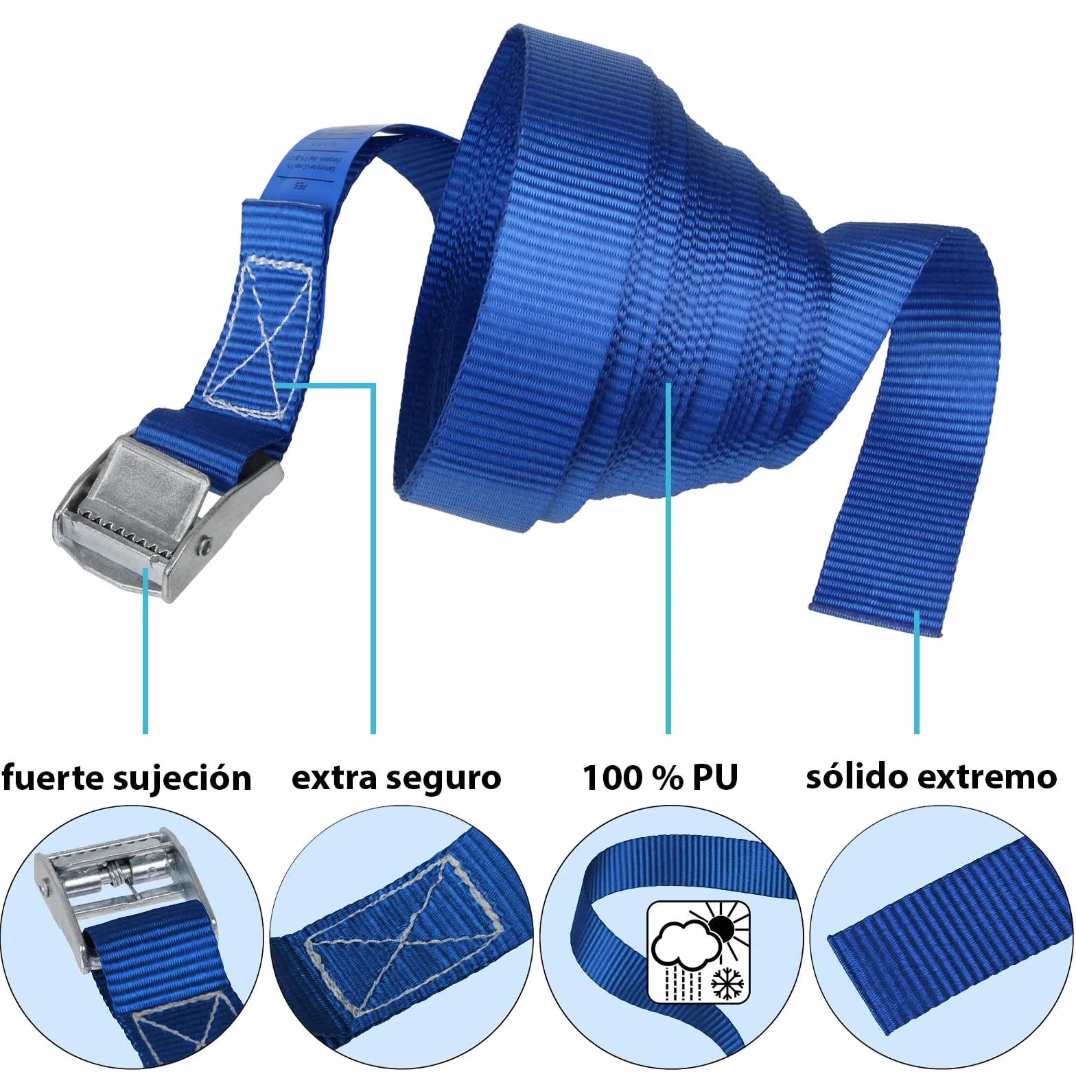 Correa de Amarre con Hebilla Azul 10 Piezas 2.5 cm x 1 m 250 kg DIN EN 12195-2