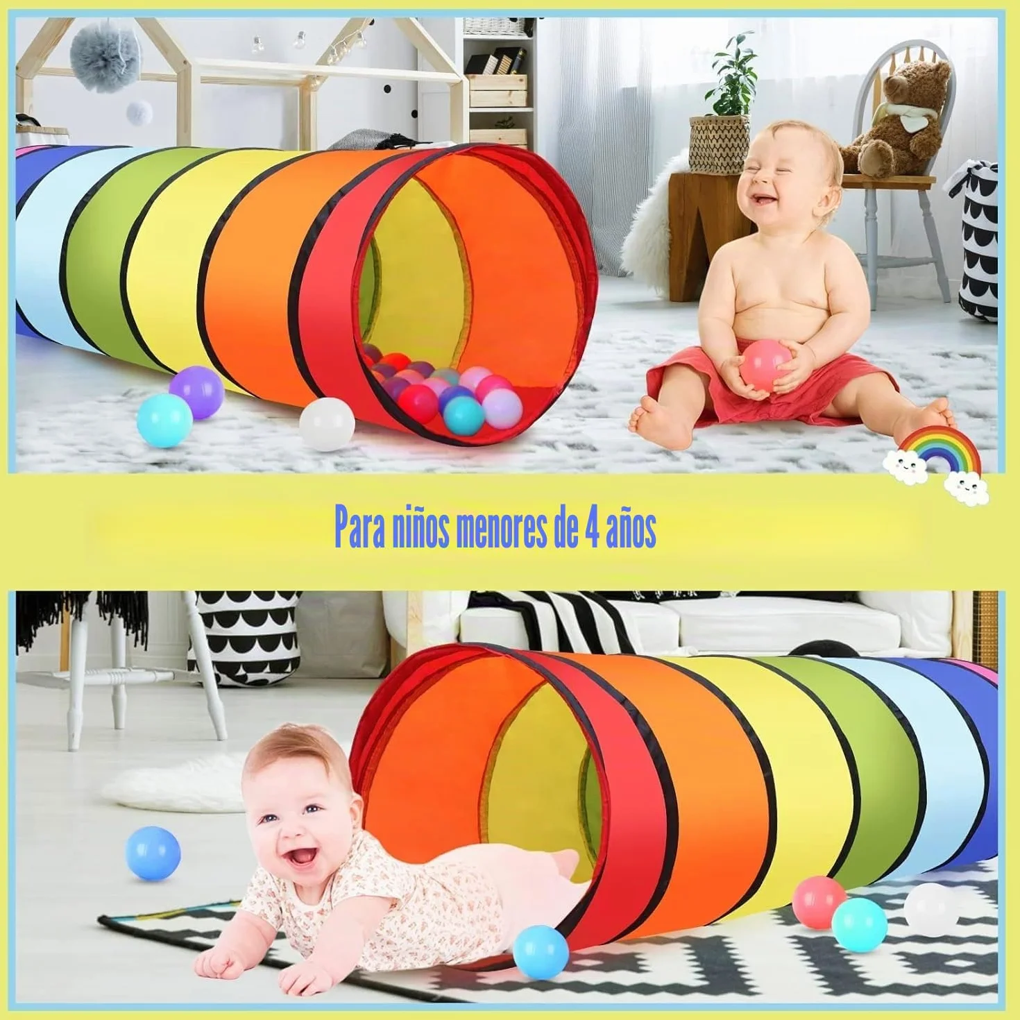 Tienda de Campaña con Túnel para Niños 180CM 46CM Apertura Redonda Colorido Emergente para Bebés Niñas Mascotas