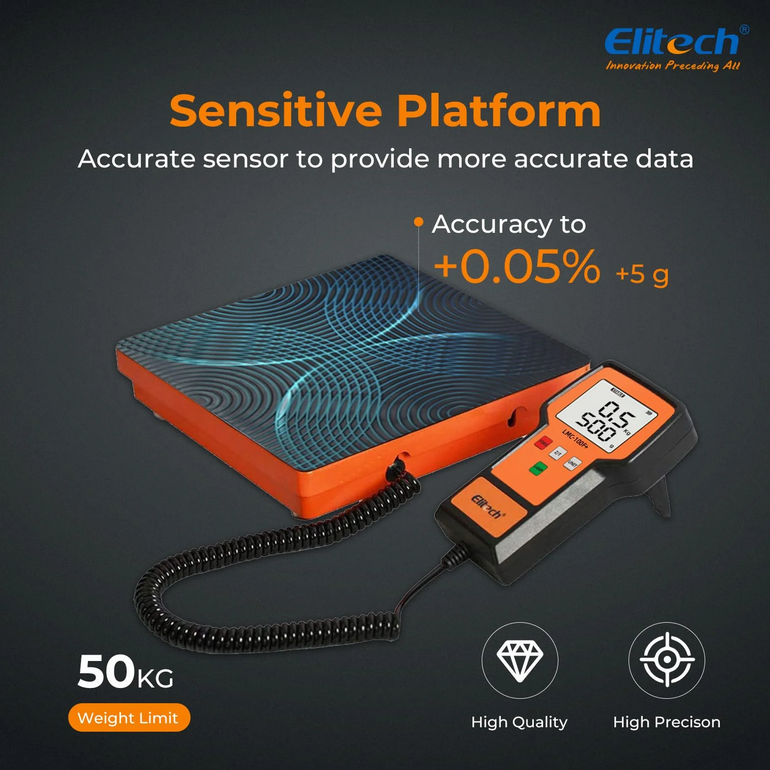 Elitech Báscula Electrónica Refrigerante 50KG de medición más Pesada para HVAC, Escala de Recuperación de Peso de Carga Electrónica de Refrigerante Inalámbrico LMC-100F+