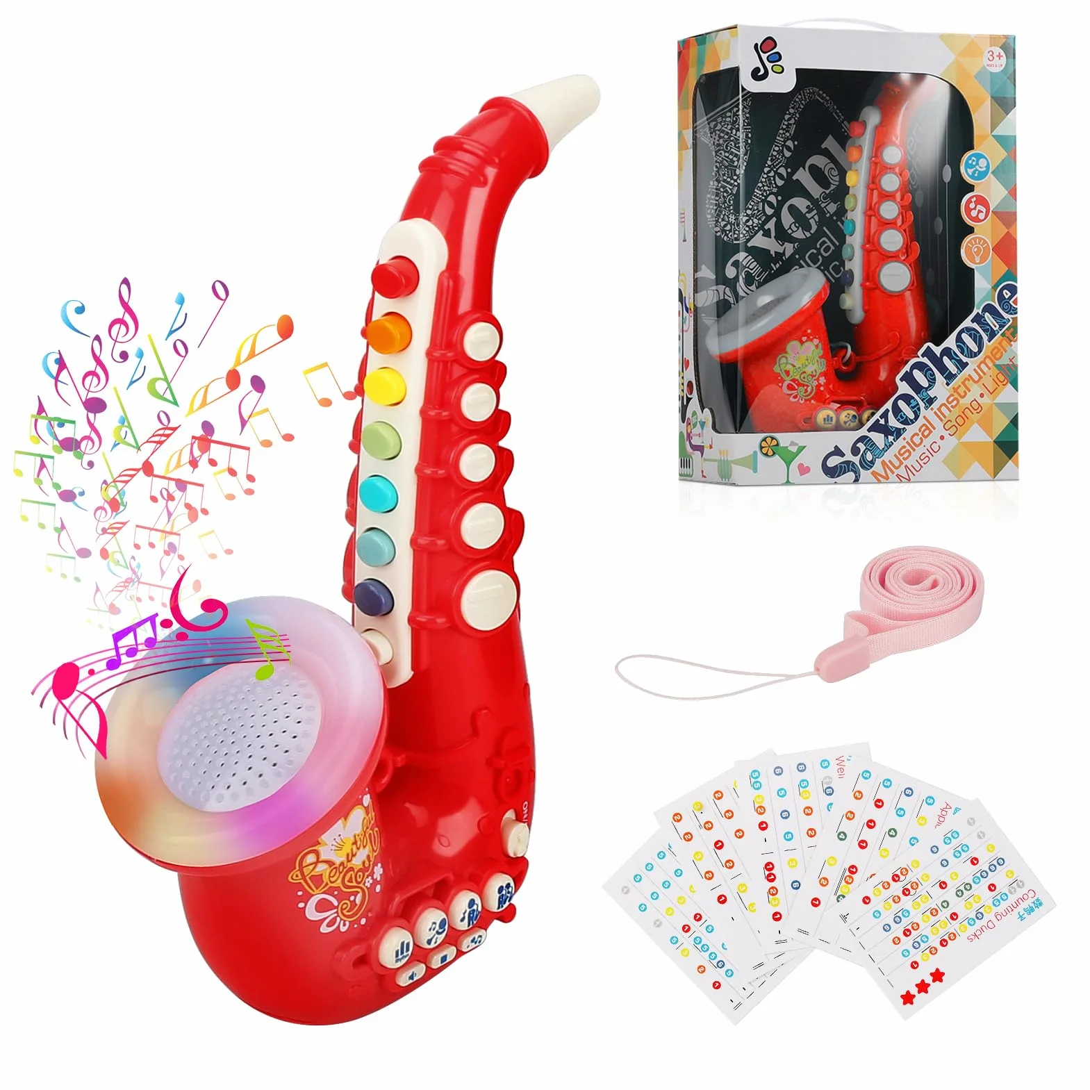 Saxofón de Juguete para Niños 8 Notas Plástico Instrumento Musical Educativo Portátil Rojo