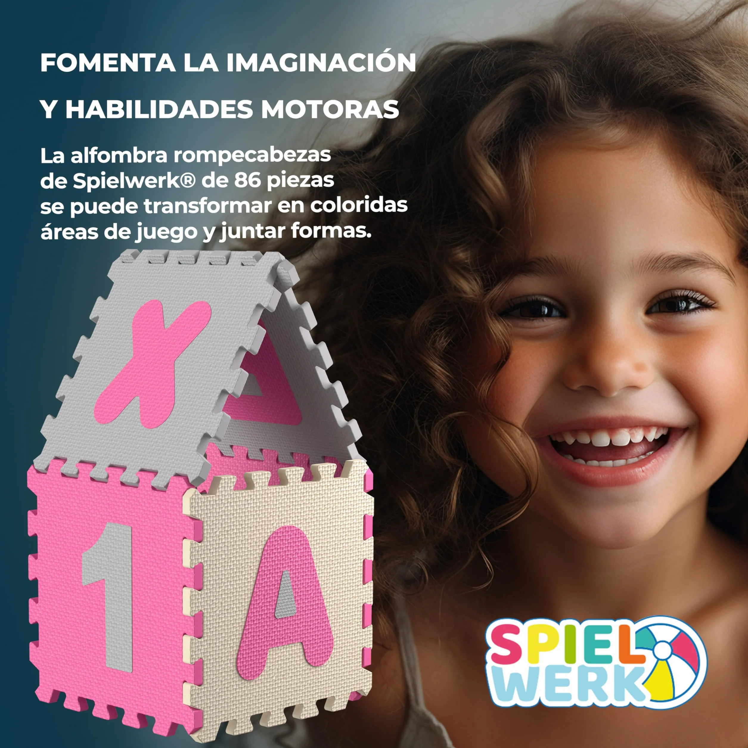 Spielwerk Alfombra Puzzle XXL 86 Piezas Letras Números 3,3m² Gomaespuma Rosa