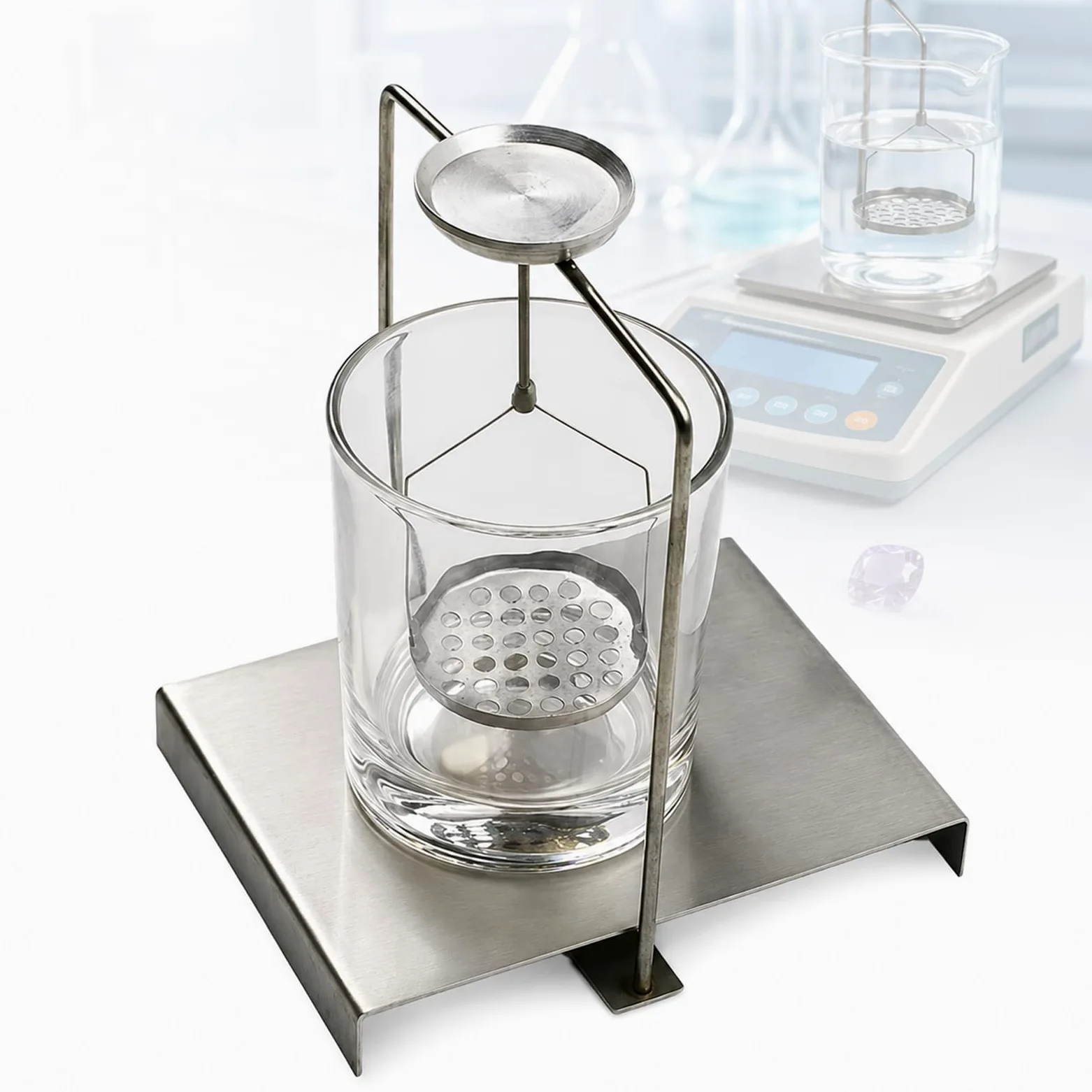 Marco Para Determinación De Gravedad Específica, Kit De Determinación De Densidad Con Vaso De Precipitados De Vidrio Y Soporte De Acero Inoxidable, Estructura Robusta Y Estable Para Balanzas De