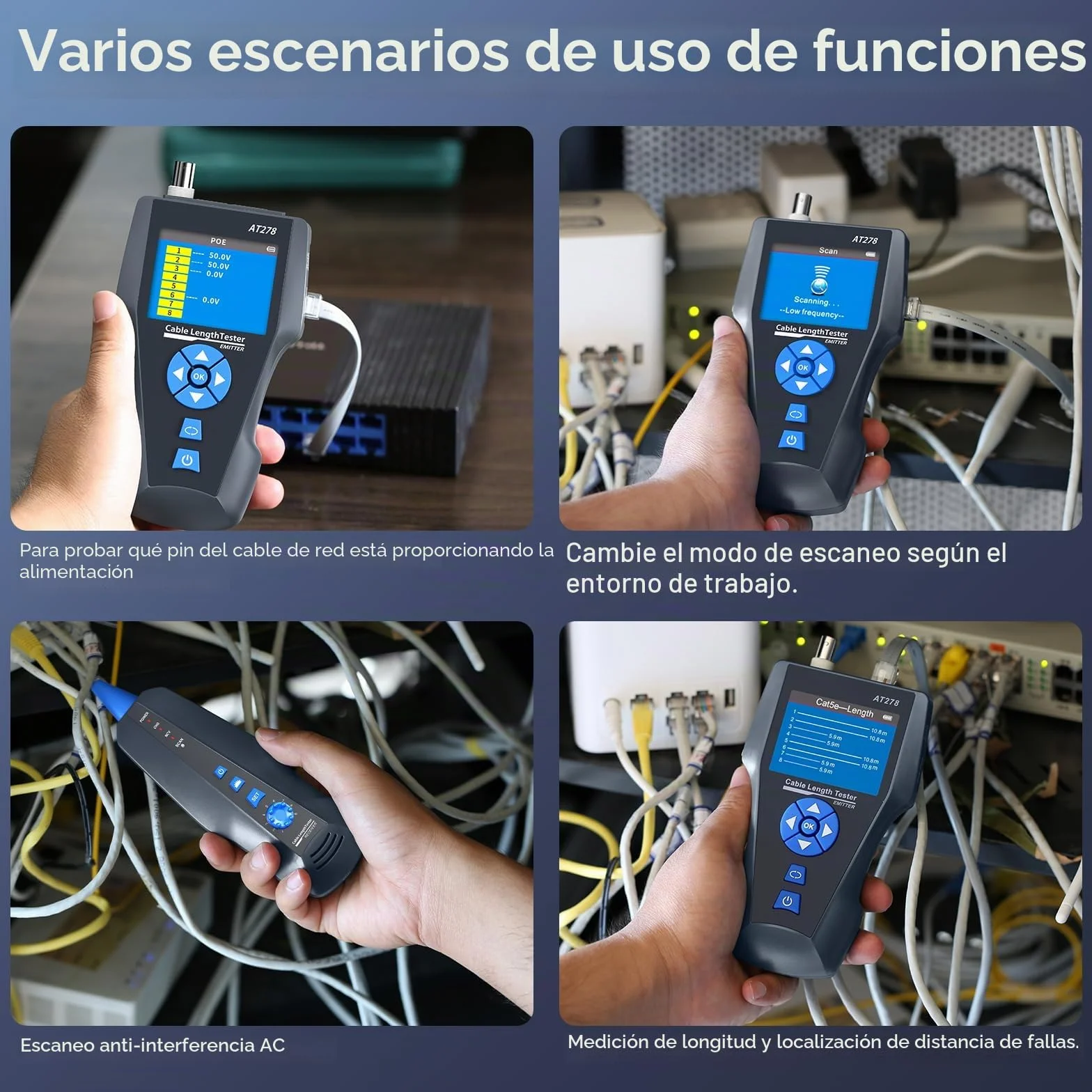 comprobadores de cables de red, NF-8601S TDR Multifuncional LCD Line Length Tester Breakpoint Testers Tracker RJ45/RJ11/BNC/Metal Cable/PING/POE Cable