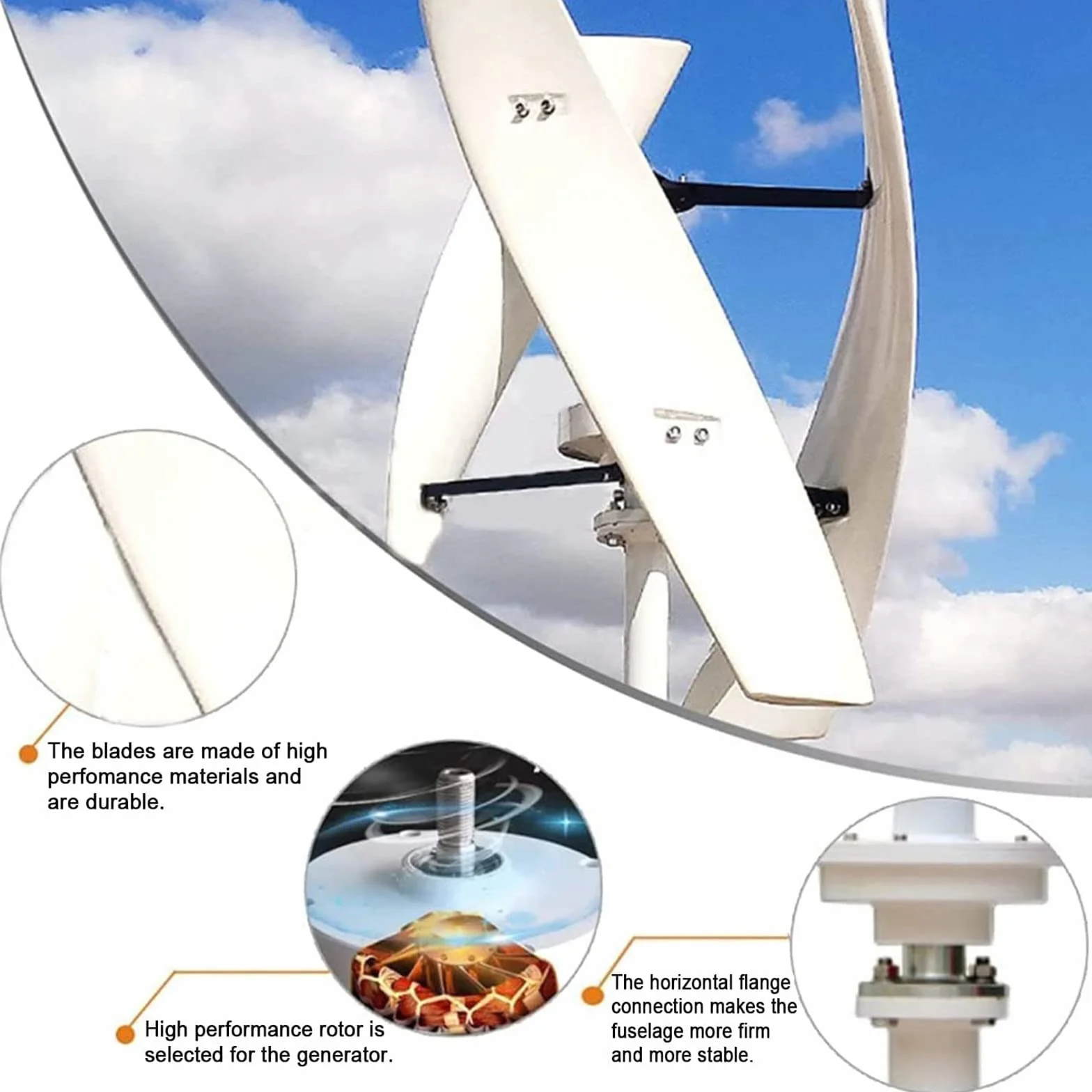 5000W Turbina eólica Vertical Generador energía Kit energía eólica 12V 24V 48V 3 aspas con Controlador Kit de turbinas eólicas para suplementación con energía doméstica,24V