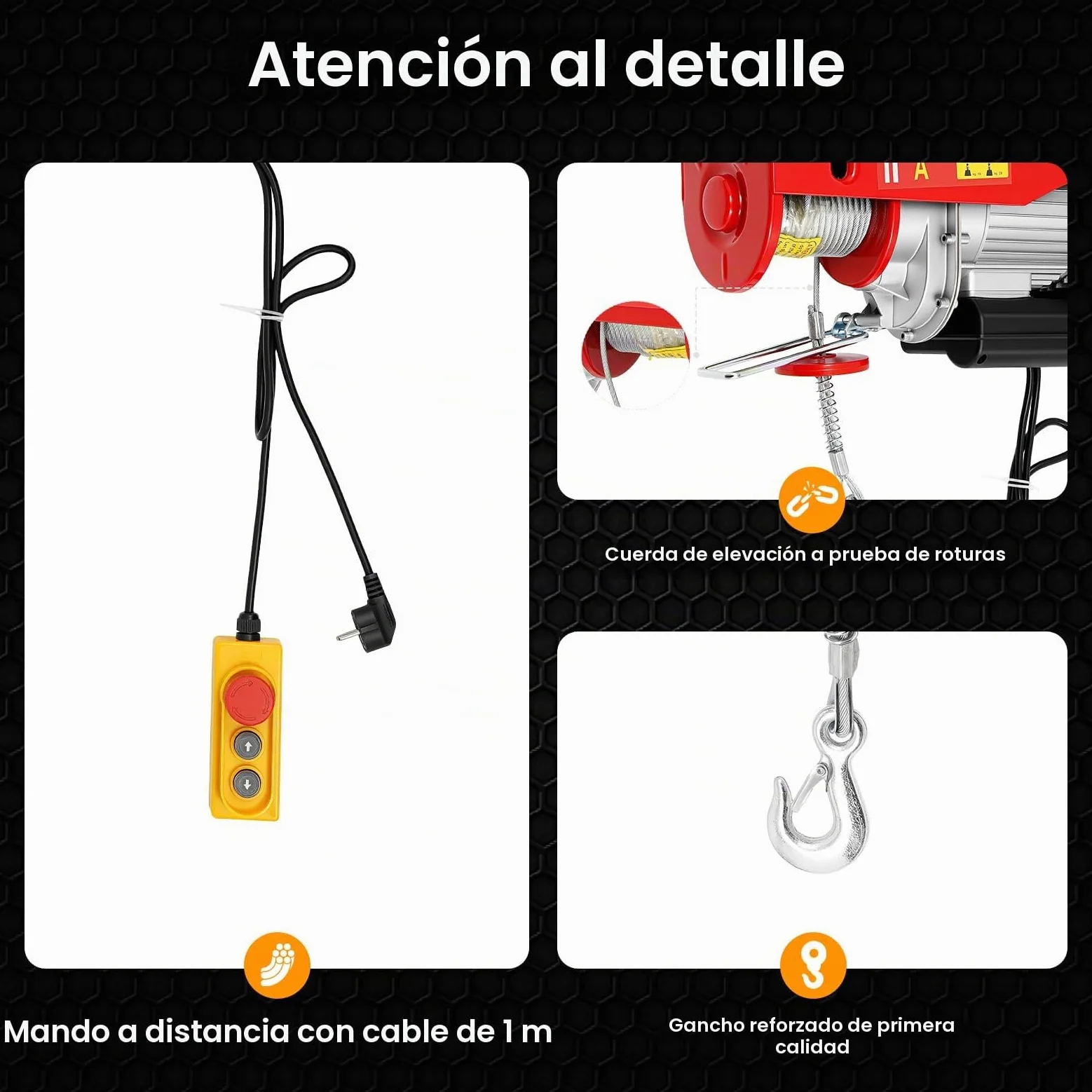 Cabrestante eléctrico Poyujkyhr de 800 kg con doble cuerda, 10 m de altura de elevación, motor de 1350 W, polea con control remoto, velocidad de elevación de 10 m/min, cabrestante de cadena para