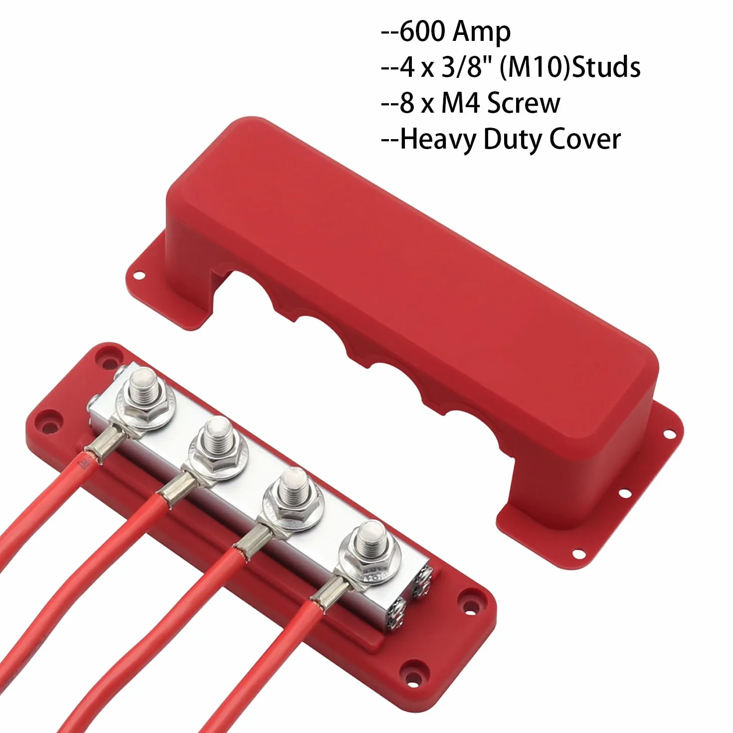 Cobre Bus Bar Barra Omnibus 600A Bloque de Terminales 12V-48V CC Heavy Duty Módulo Panel de Distribución con 4xM10 Doble Cabeza Perno