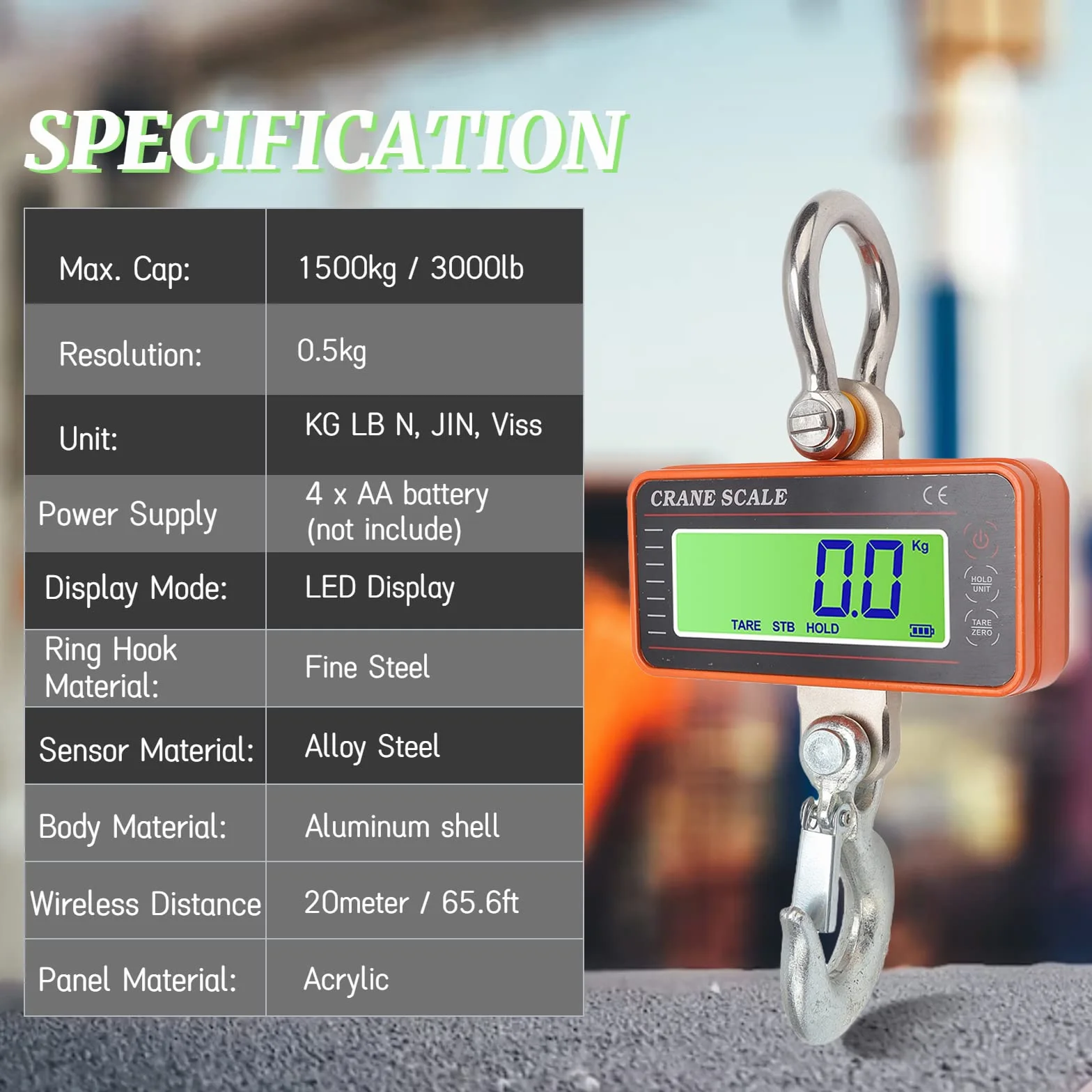 Báscula Colgante Portátil, 1500 Kg 3000 Lb Báscula de Grúa Digital Industrial de Servicio Pesado, Báscula de Pesaje Electrónica con Mini Báscula de Grúa de Mano Precisa con Pantalla LED para Caza en