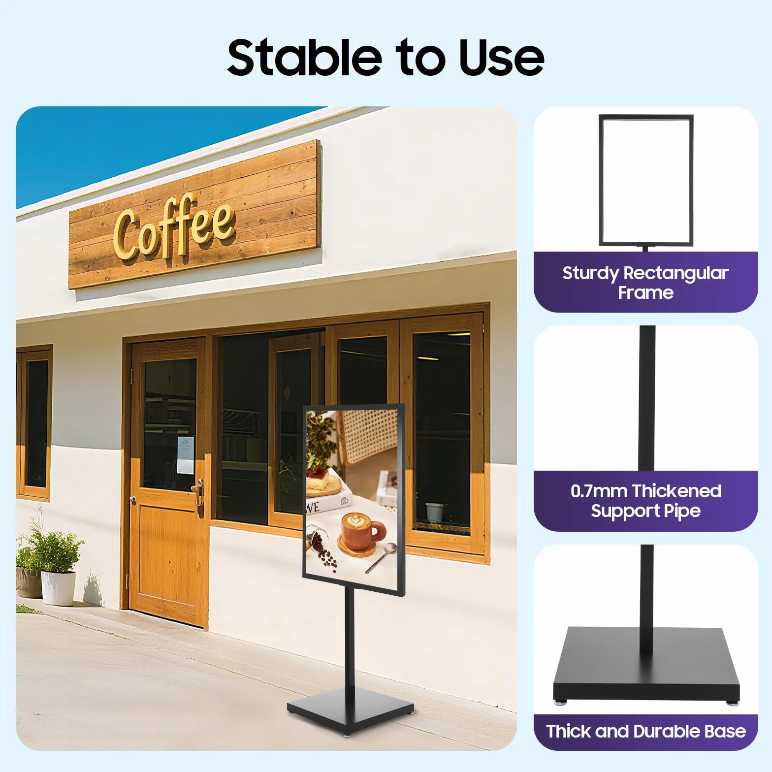 Madelynn Soporte para carteles de 160 cm, soporte para clientes, rectangular, con patas ajustables y ranura, soporte para el suelo, para centros comerciales, supermercados, restaurantes