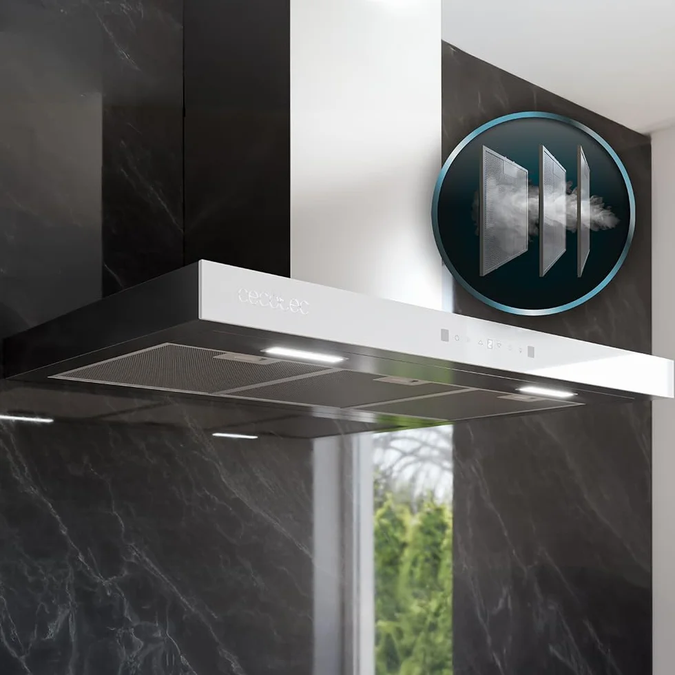 Cecotec Campana Extractora 90 cm Bolero Flux TT 905500 Glass White A++ 70W 550m³/h Control Táctil LED