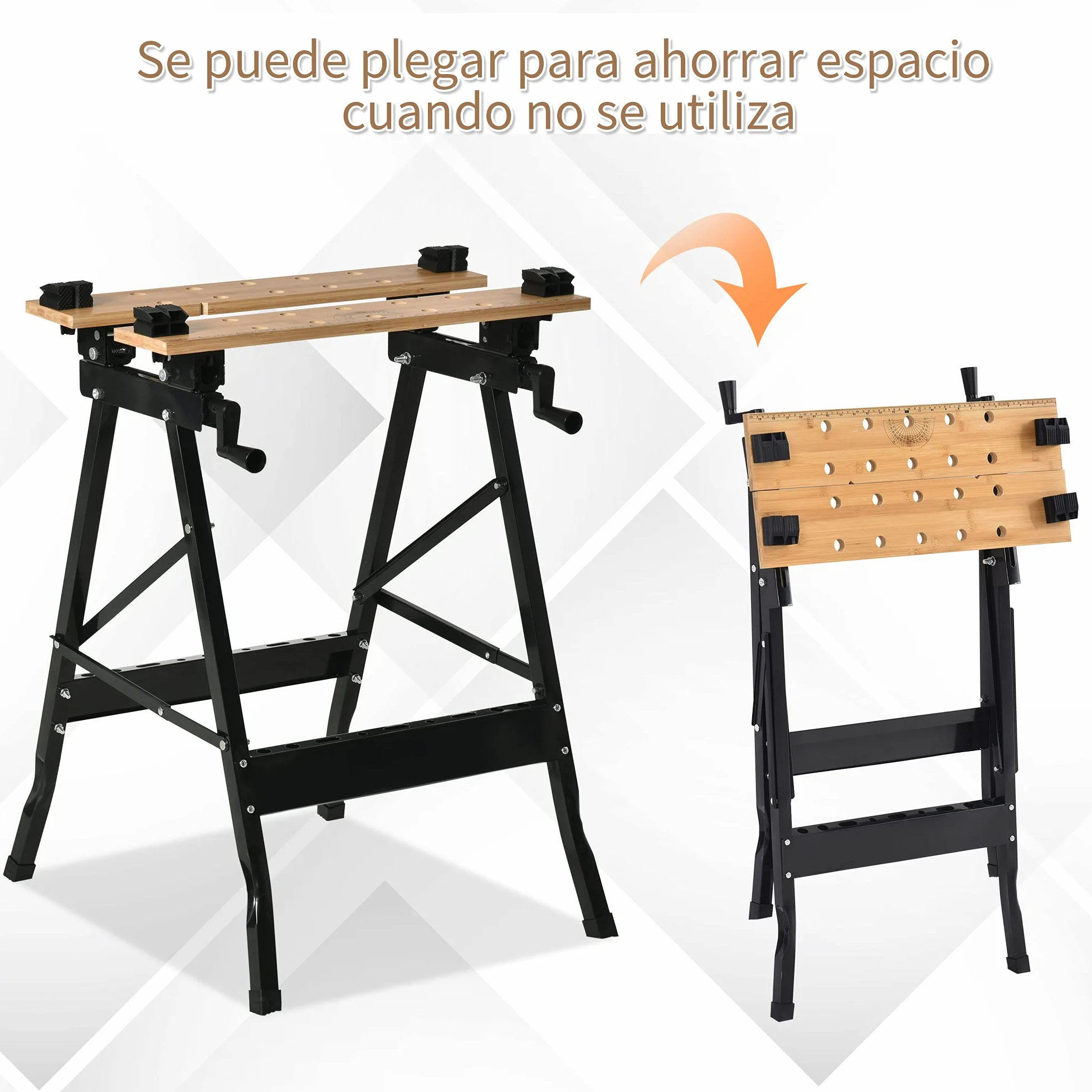 HOMCOM Plegable Banco de Trabajo Bambú Acero 150 kg 63,5x60,5x78 cm