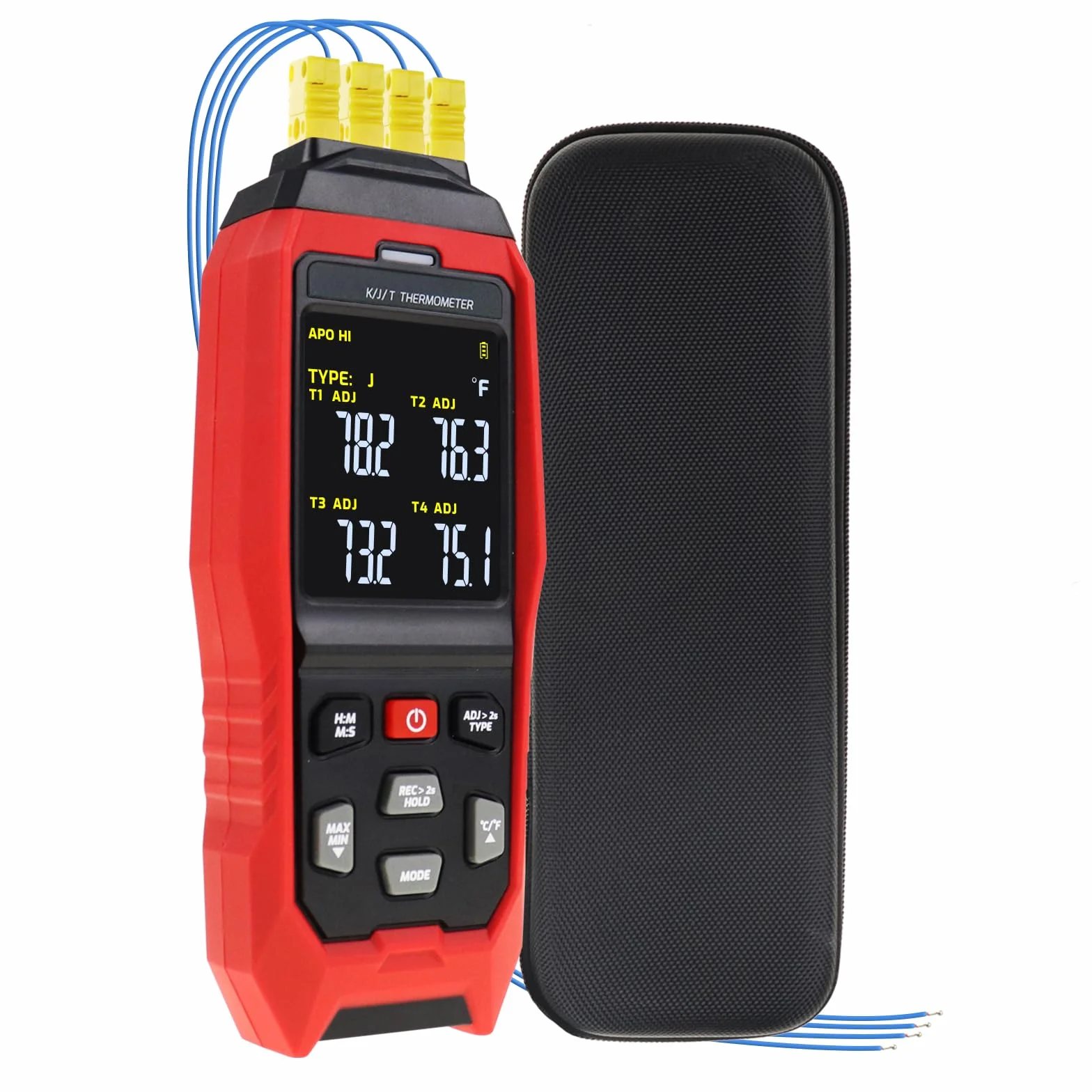 Registrador Digital de Datos Termopar Tipo K/J 4 Canales -200~1372°C Medidor Temperatura con Alarma