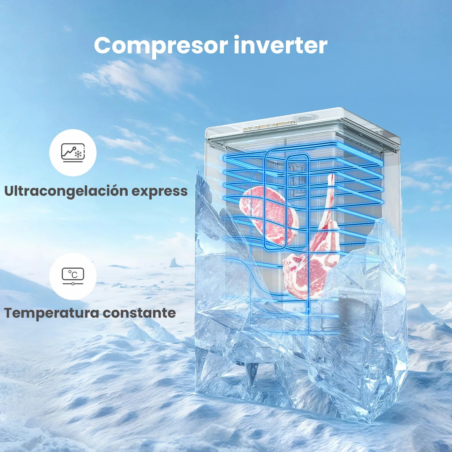 Comfee' Congelador Arcón Independiente 99L, Convertible a Congelador/Refrigerador, Inverter, 4 Estrellas, Blanco