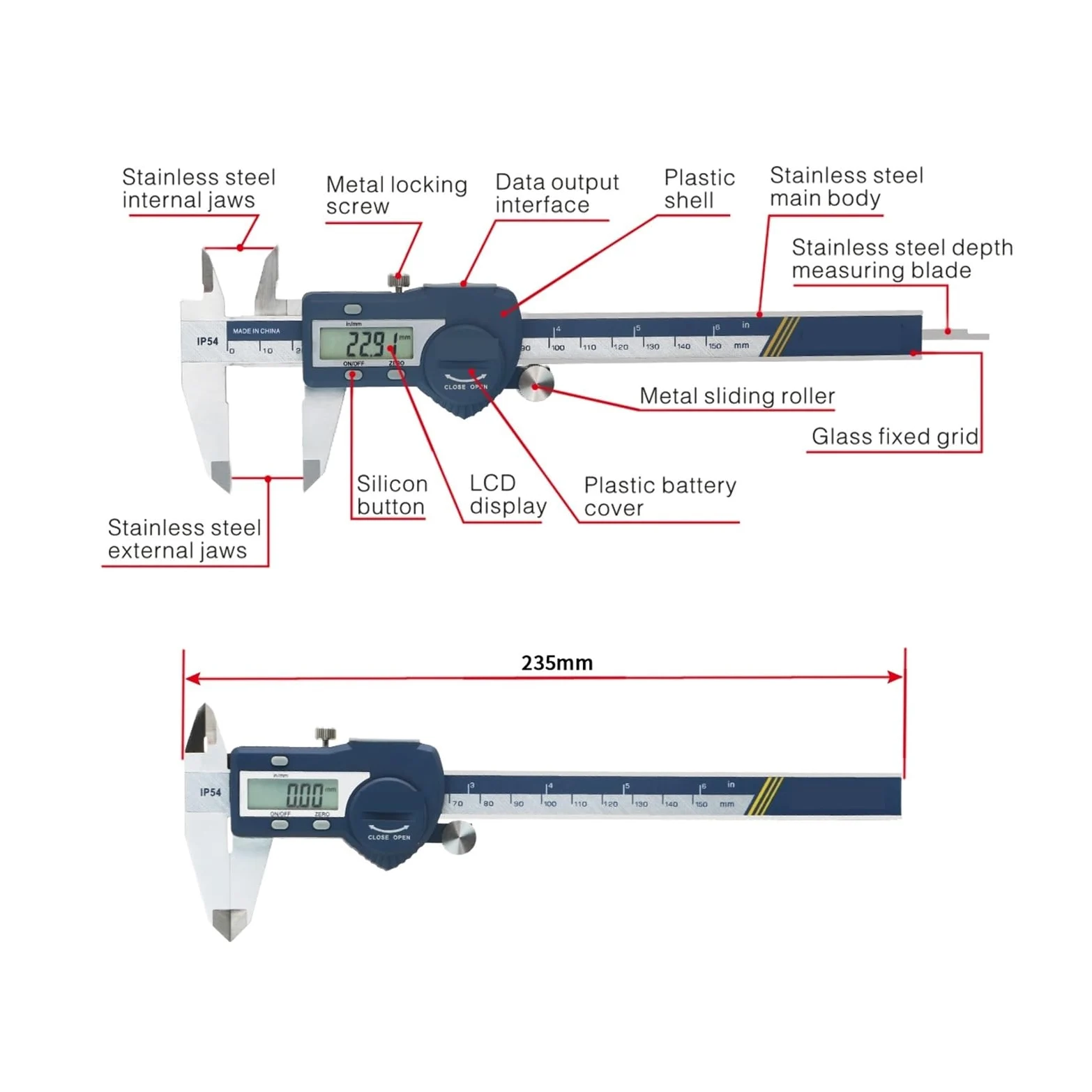 Pies de Rey Calibrador Digital Vernier electrónico de Acero Inoxidable endurecido 0 a 150 mm(0-150mm)
