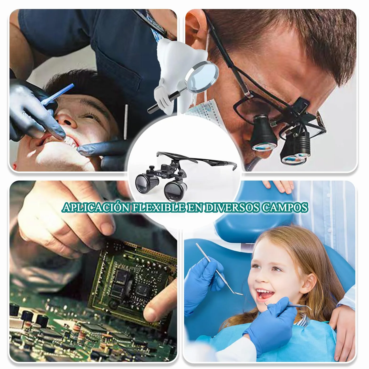 Gafas Lupa Quirurgicas Lupas Dentales,Binocular Loupes Lupa,Flip-Up Ergonómico para Dentistas, Reparación Electrónica y Uso Profesional Diario(Nero)3.5X420mm