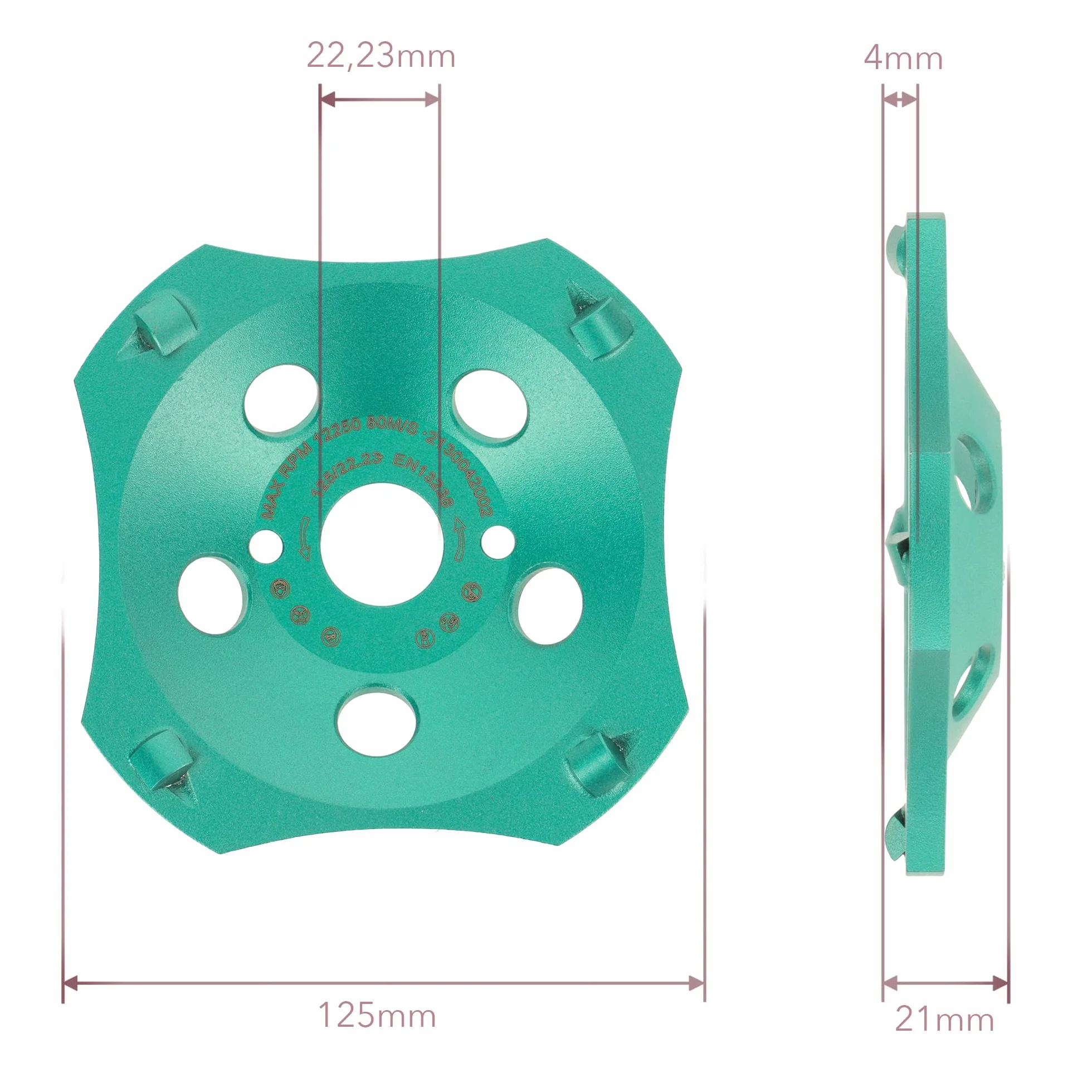 PRODIAMANT Muela de copa de diamante PCD premium 125 / 22,2 4 segmentos verde PDX829.793
