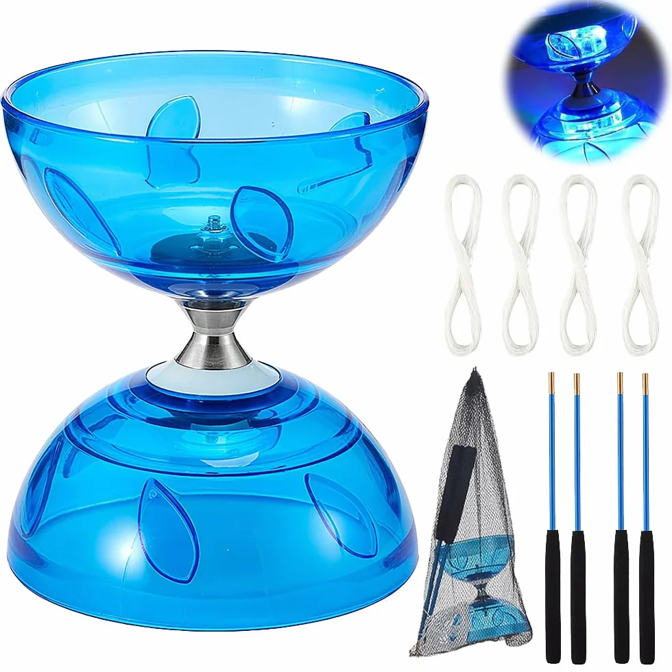 Diábolo LED con rodamiento de bolas, 3 rodamientos, palos y cuerda, juego de malabares para principiantes