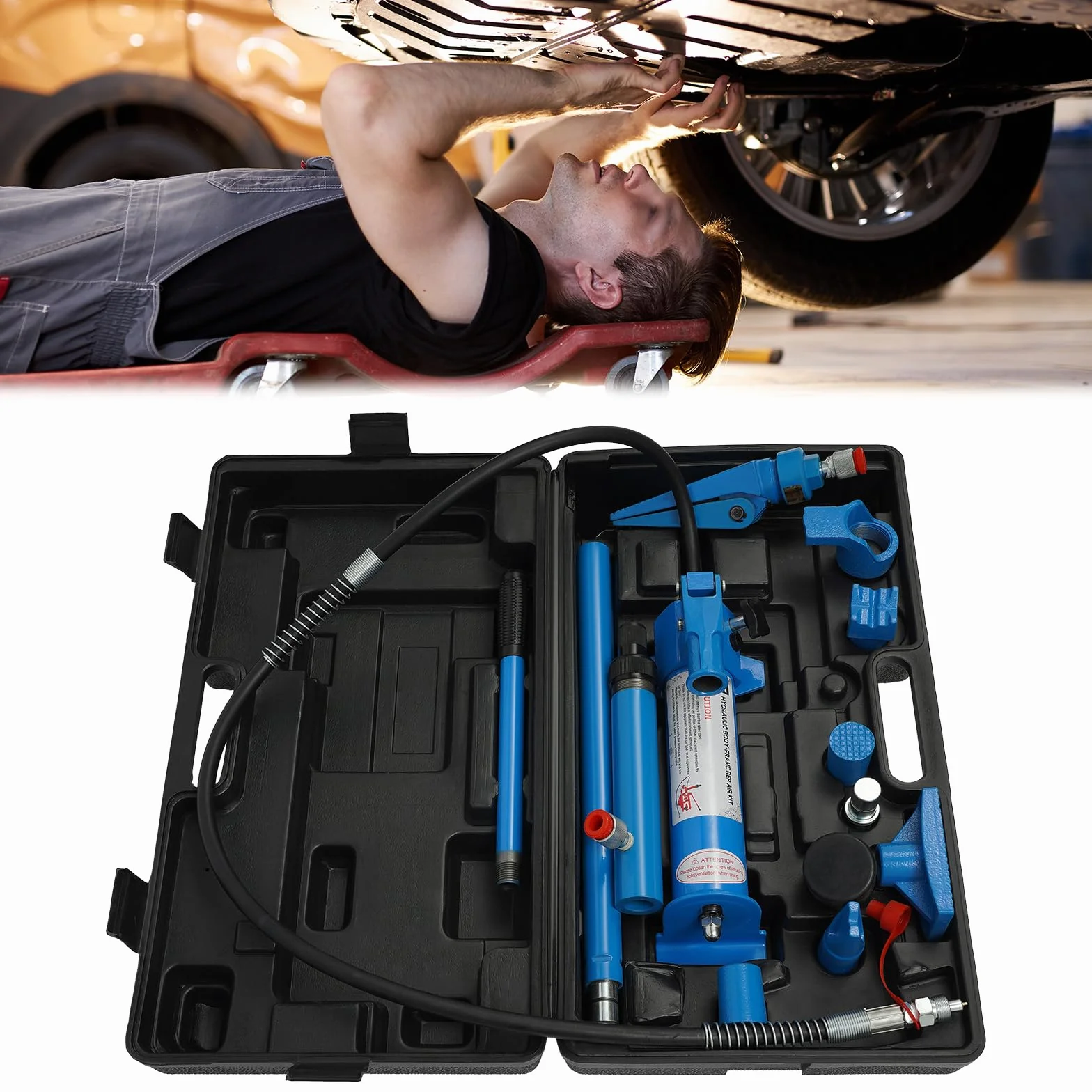 Gato hidráulico dividido, bomba de mano, cilindro hidráulico, juego de gato hidráulico 4T para talleres privados, talleres de reparación de automóviles (azul)