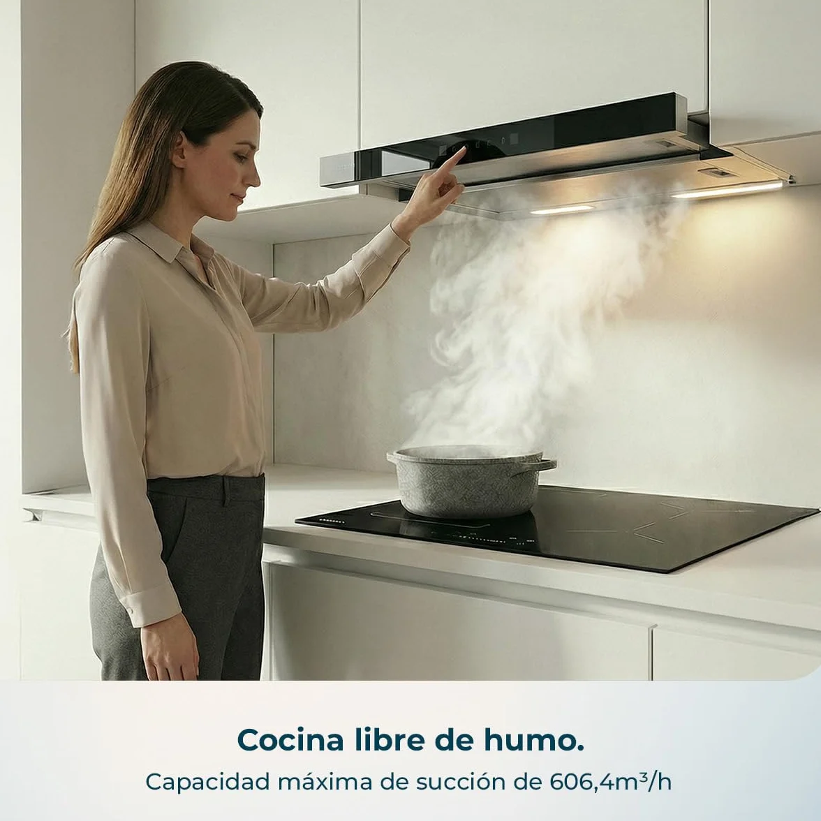 Cecotec Campana Extractora Telescópica Bolero Flux TLT 60cm 606,4m³/h Succión A++ Control Táctil Función Booster