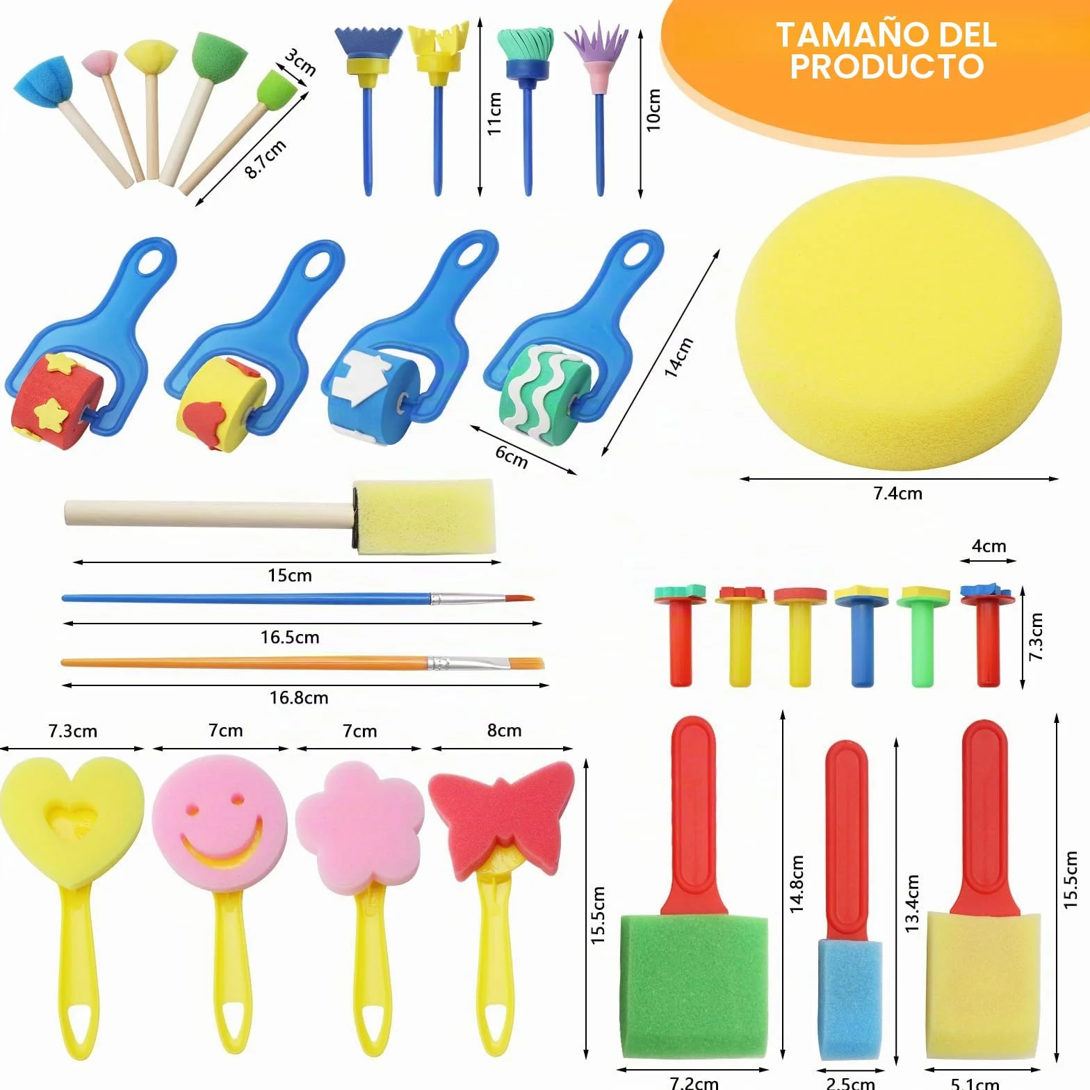 APOMOONS Juego de 30 pinceles de esponja de pintura para niños reutilizables