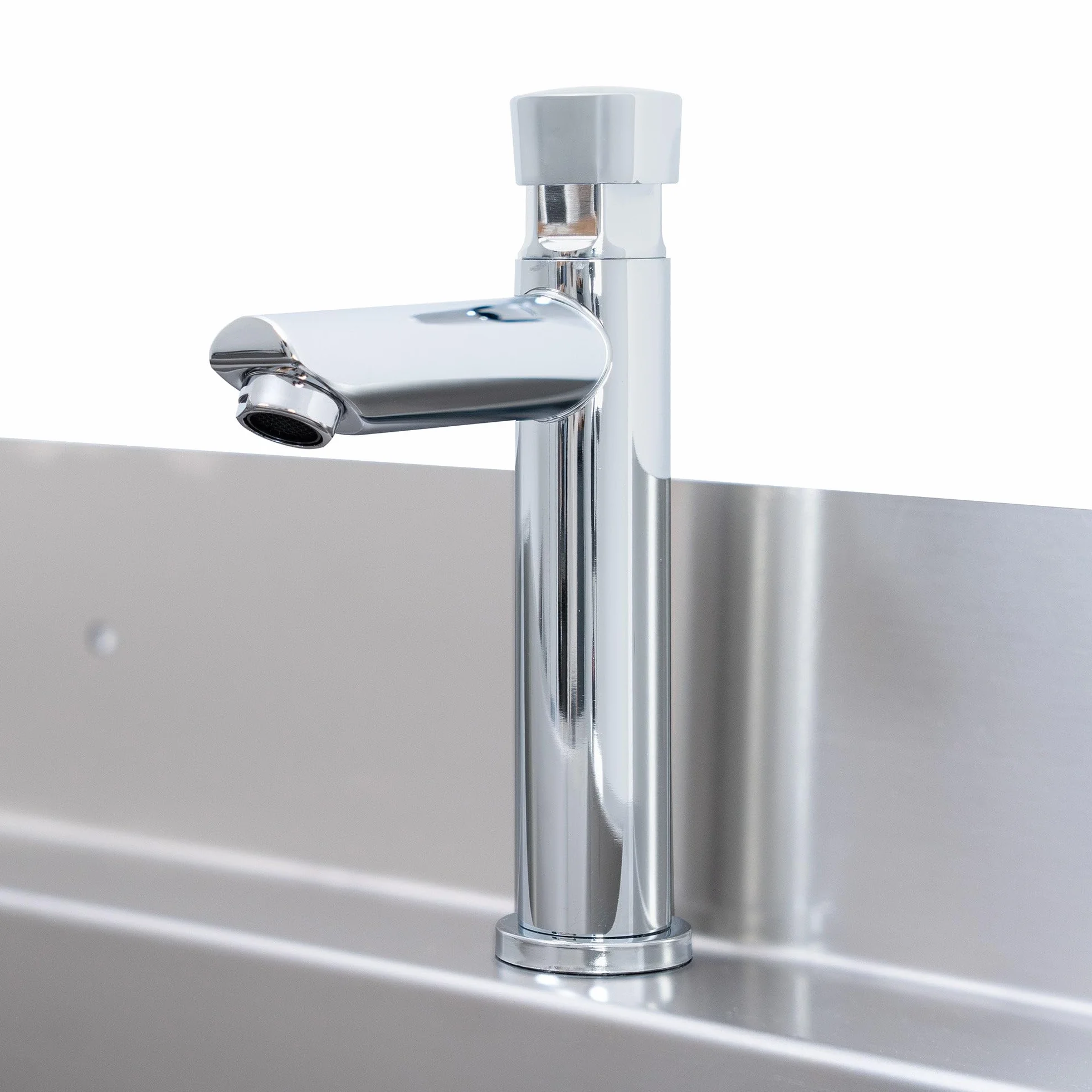 Lavamanos Colectivo Profesional 120 cm Acero Inoxidable 304 con Grifos Temporizados, Válvula Mezcladora de Temperatura y 2 Dispensadores de Jabón 500 ml