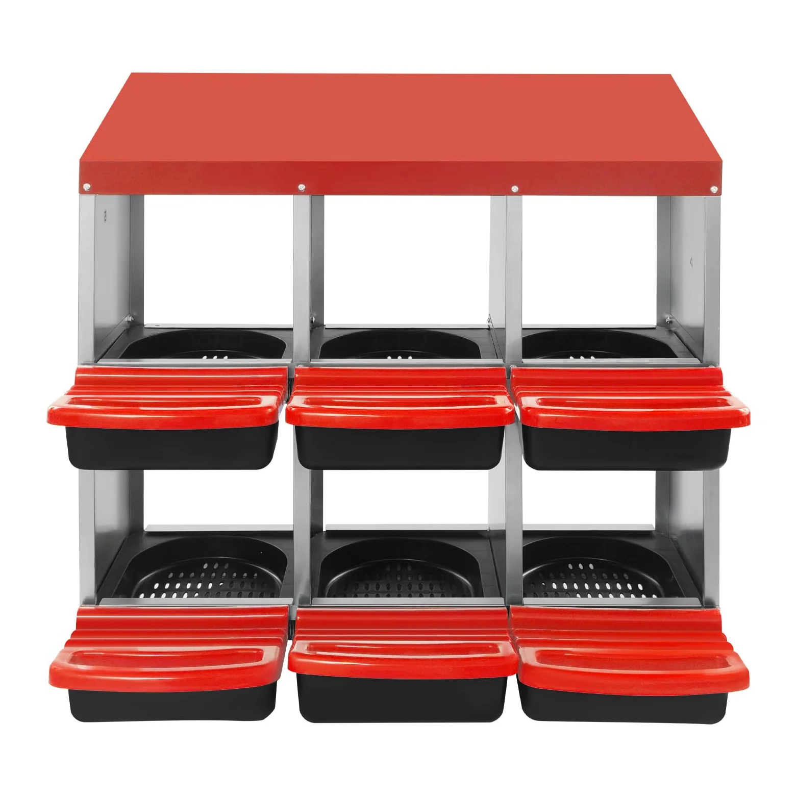 Nido para pollos, 6 compartimentos de metal para montaje en pared, con agujeros en el suelo para diferentes razas de pollos, 81 x 52 x 79 cm (rojo)