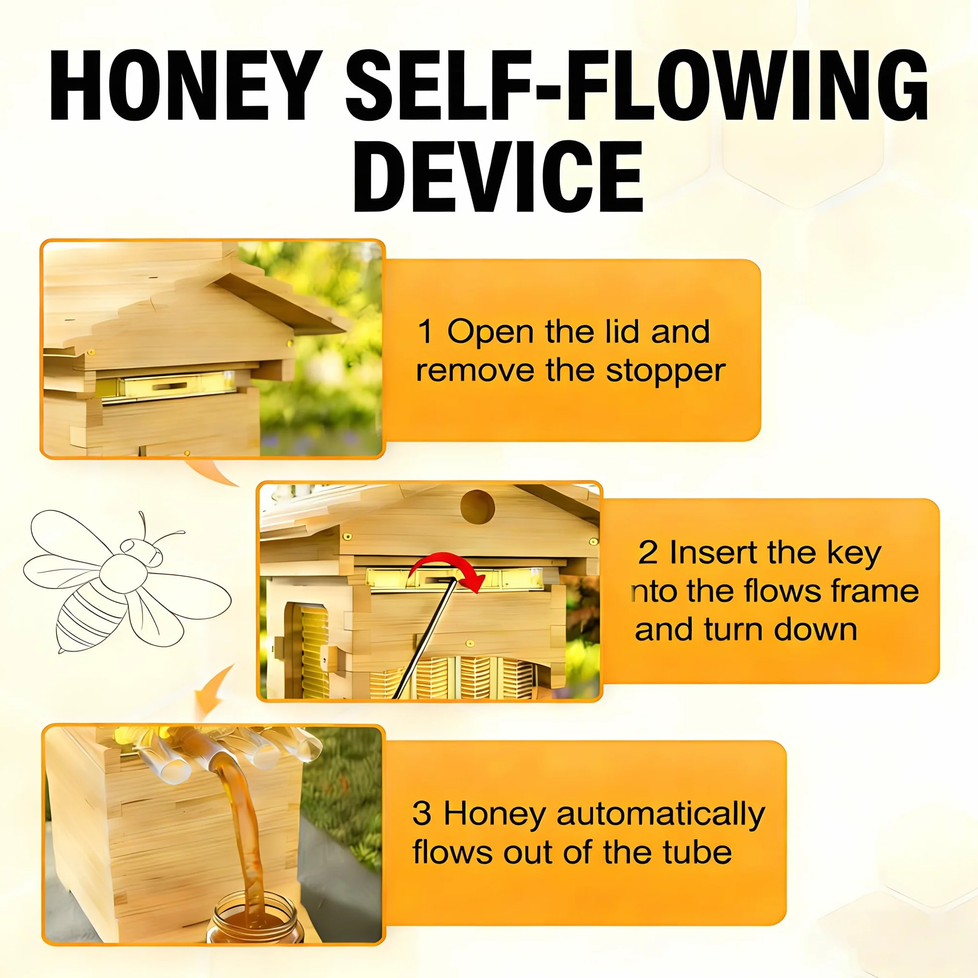 Colmena Flow,Kit De Apicultura para Principiantes:Kit De Colmena Automática,Madera De Cedro Recubierta De Cera De Abejas, con Ventana De Observación, Ideal para Principiantes.