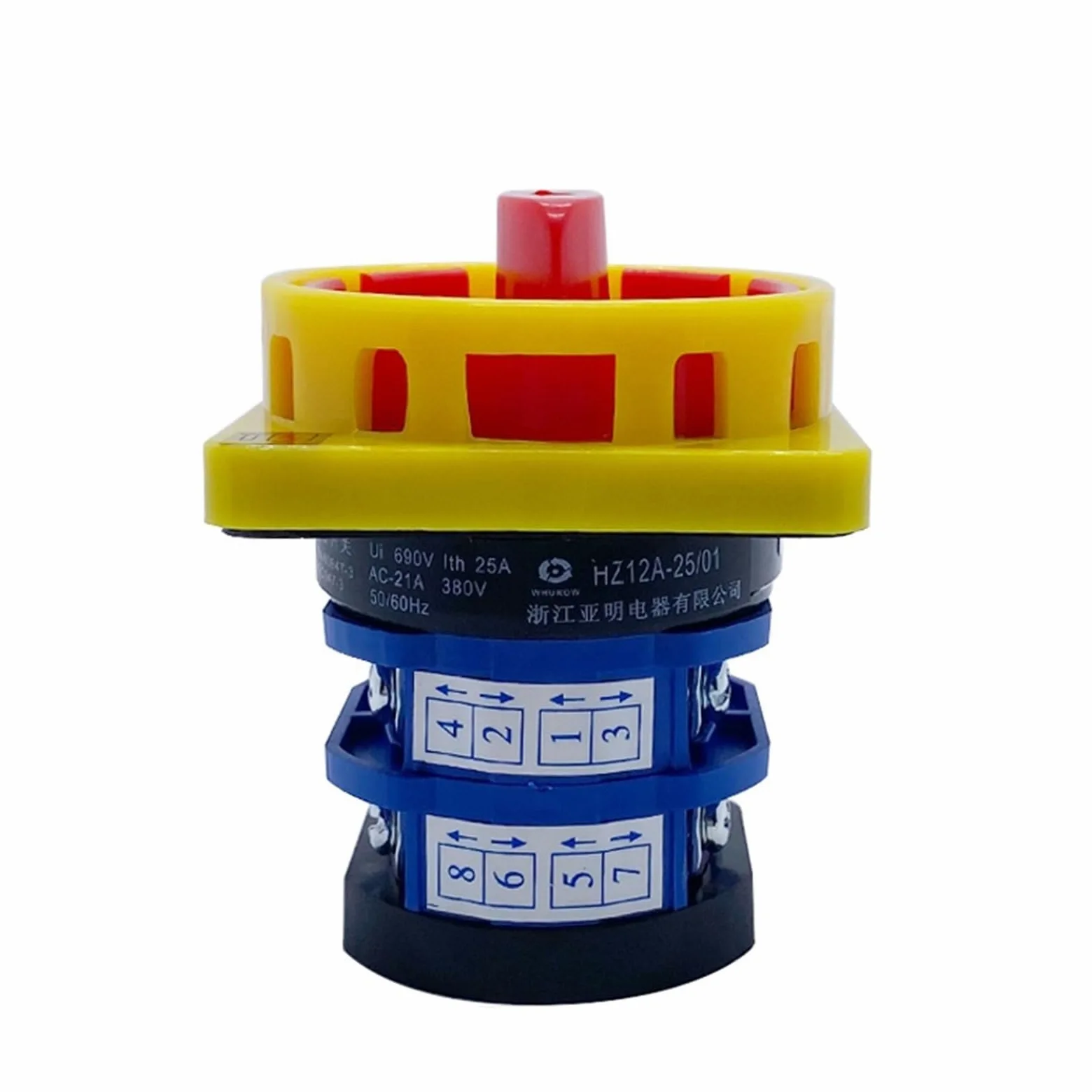 Perilla de interruptor giratorio de dos posiciones, encendido y apagado, 2 polos, interfaz de usuario, 690 V, 25 A, candado, cambio de leva, corte de energía, HZ12A-25/01, 1 unidad