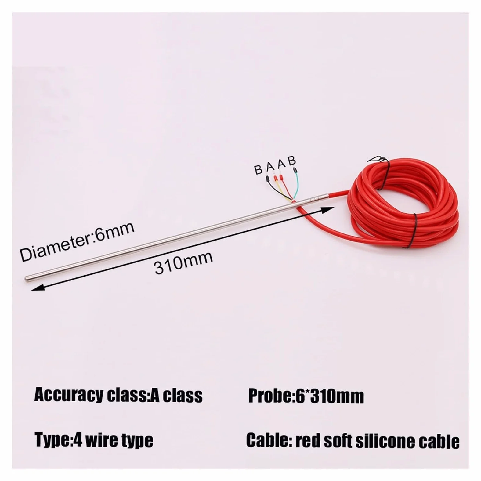 3 uds 6*310mm A clase 4 cable tipo PT100 Sensor sonda de temperatura resistencia térmica Pt100(Cable length 4m)