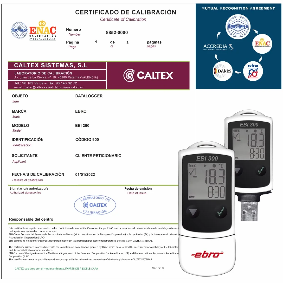 Datalogger EBRO EBI 300 - Datalogger Calibrado ENAC - Incluye Certificado de Calibración Acreditado