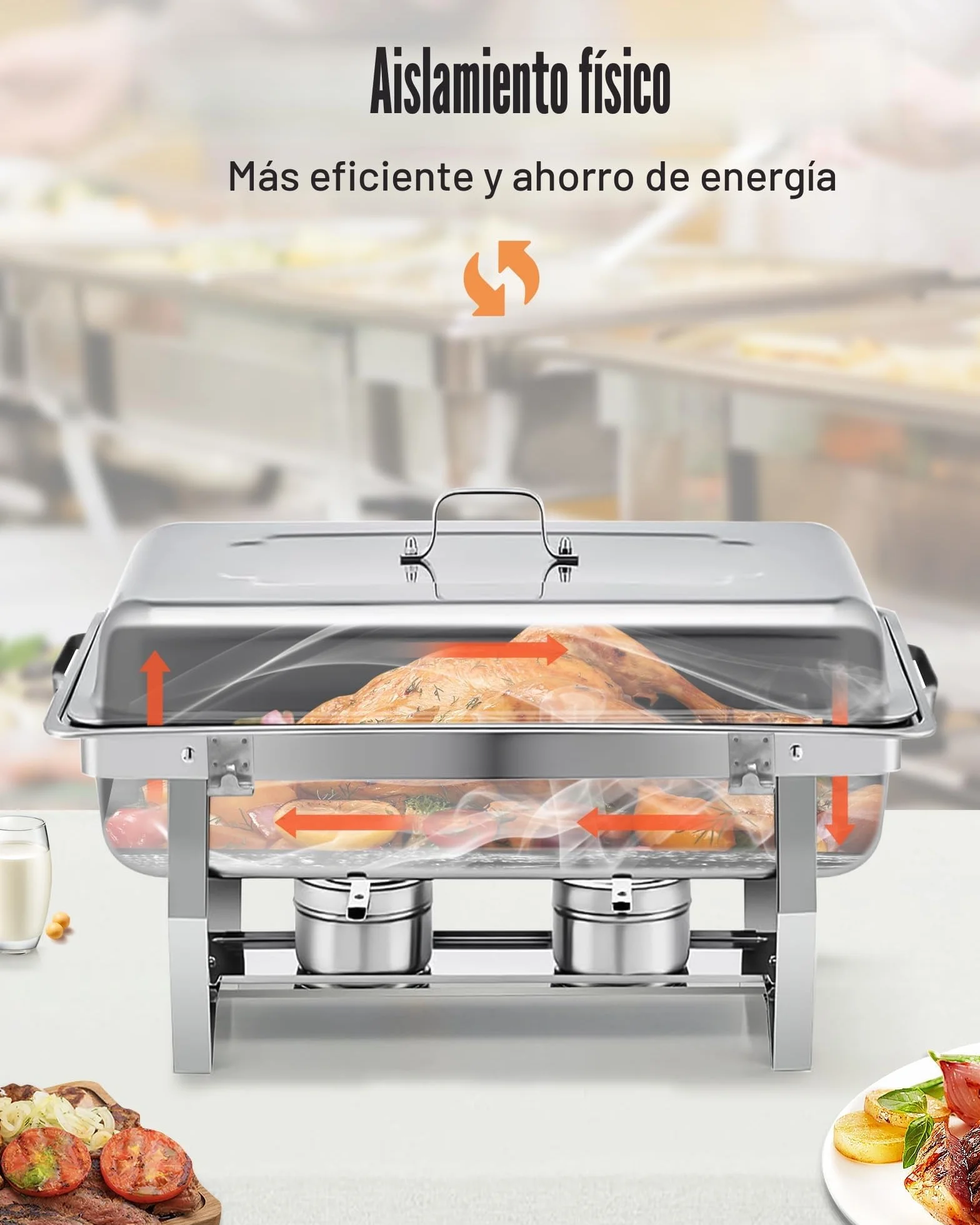 Chafing Dish Buffet Set 9L Acero Inoxidable Borde Enrollable Calentador Alimentos Catering